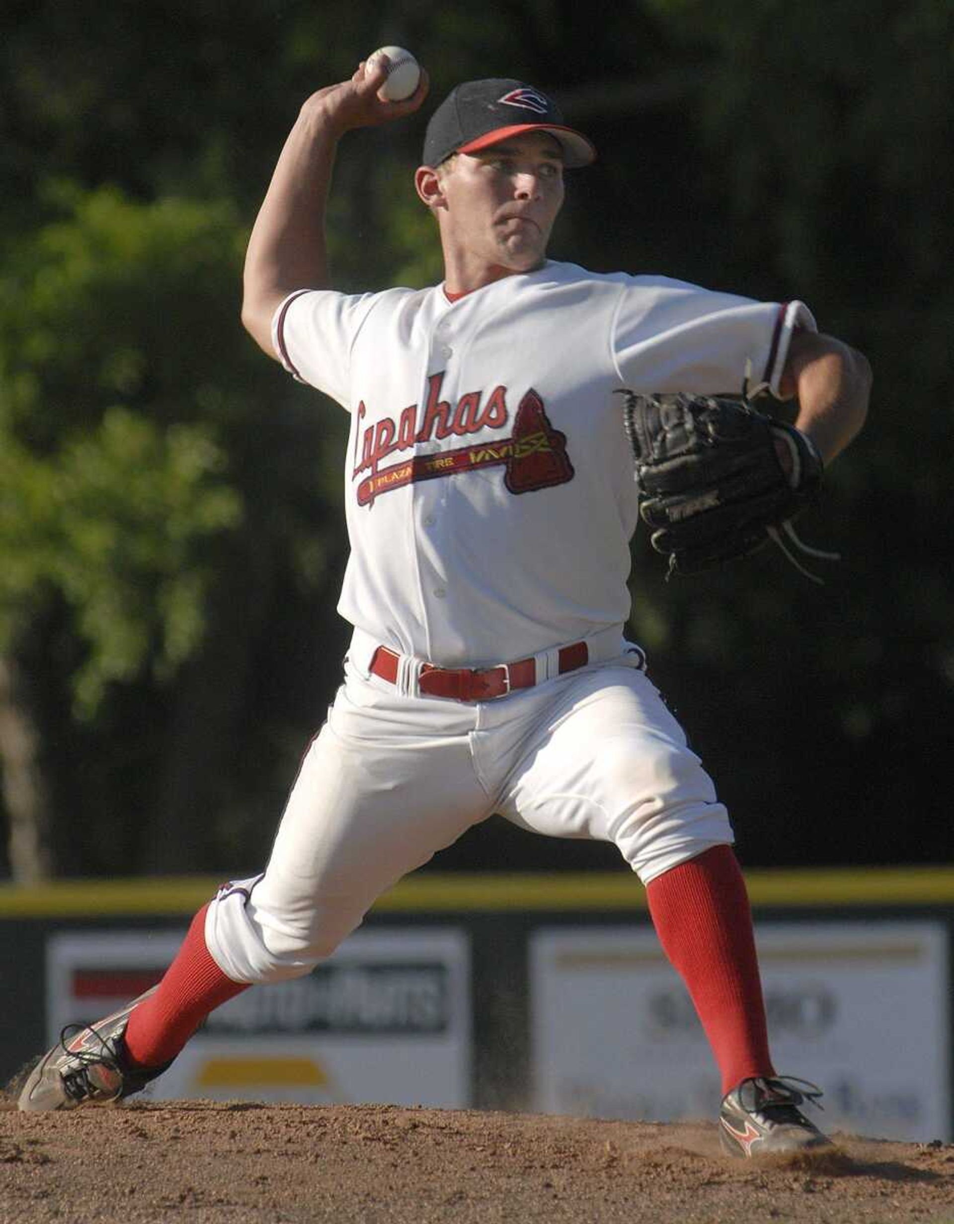 Capahas pitcher Brad LaBruyere delivers during Sunday's game.