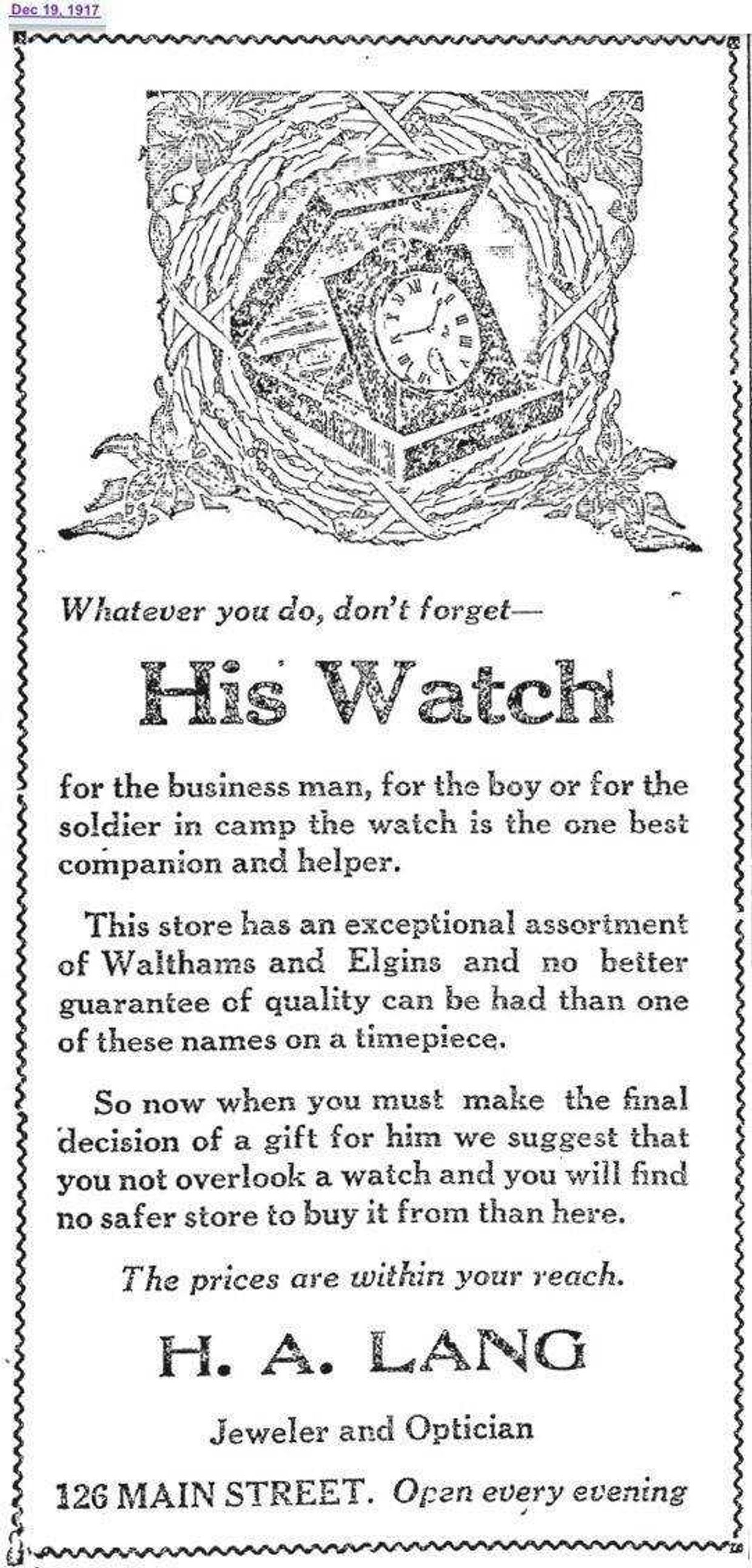 Advertisement for Lang's Jewelers that appeared in the Southeast Missourian in 1917. (File photo)