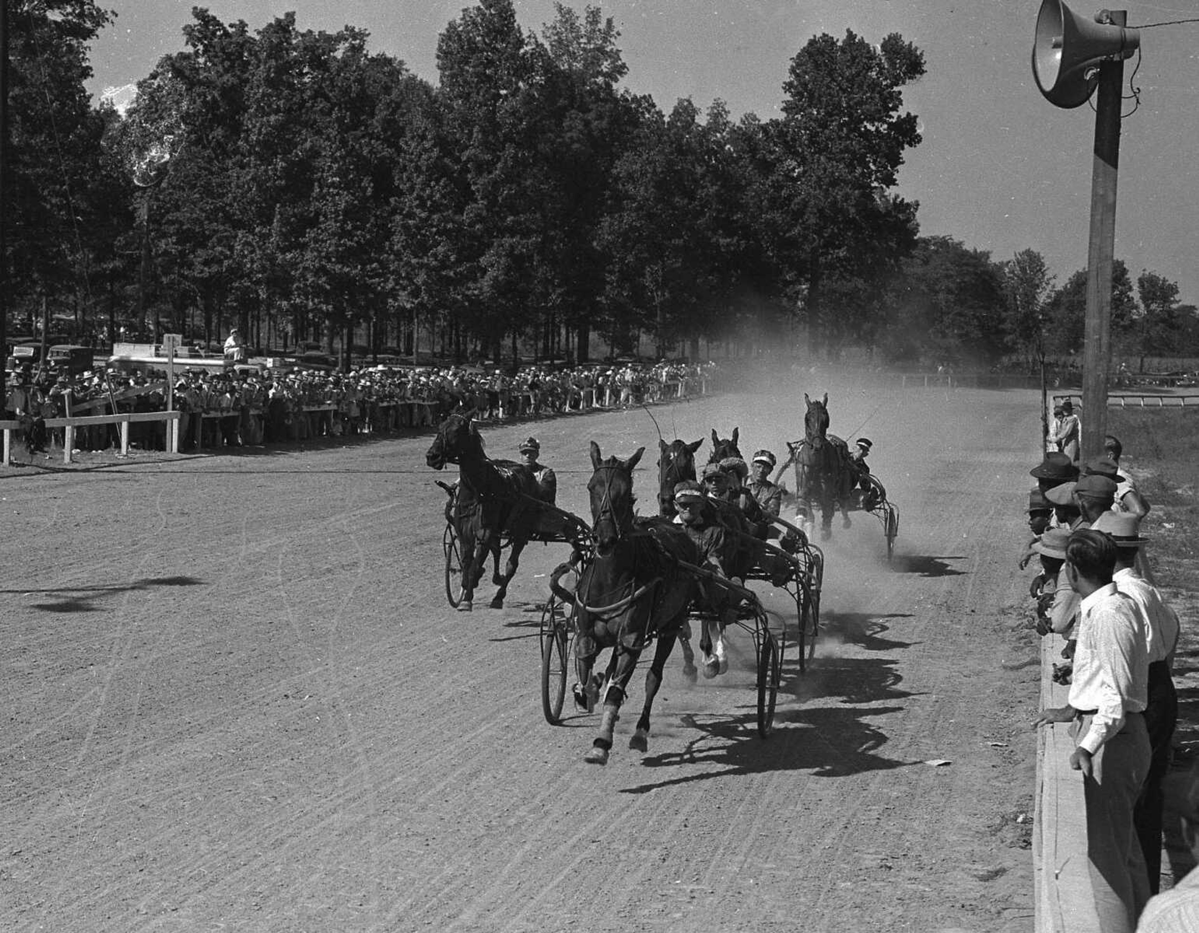 Sulky racing at the SEMO District Fair. Undated. (Missourian archives photo by G.D. "Frony" Fronabarger)