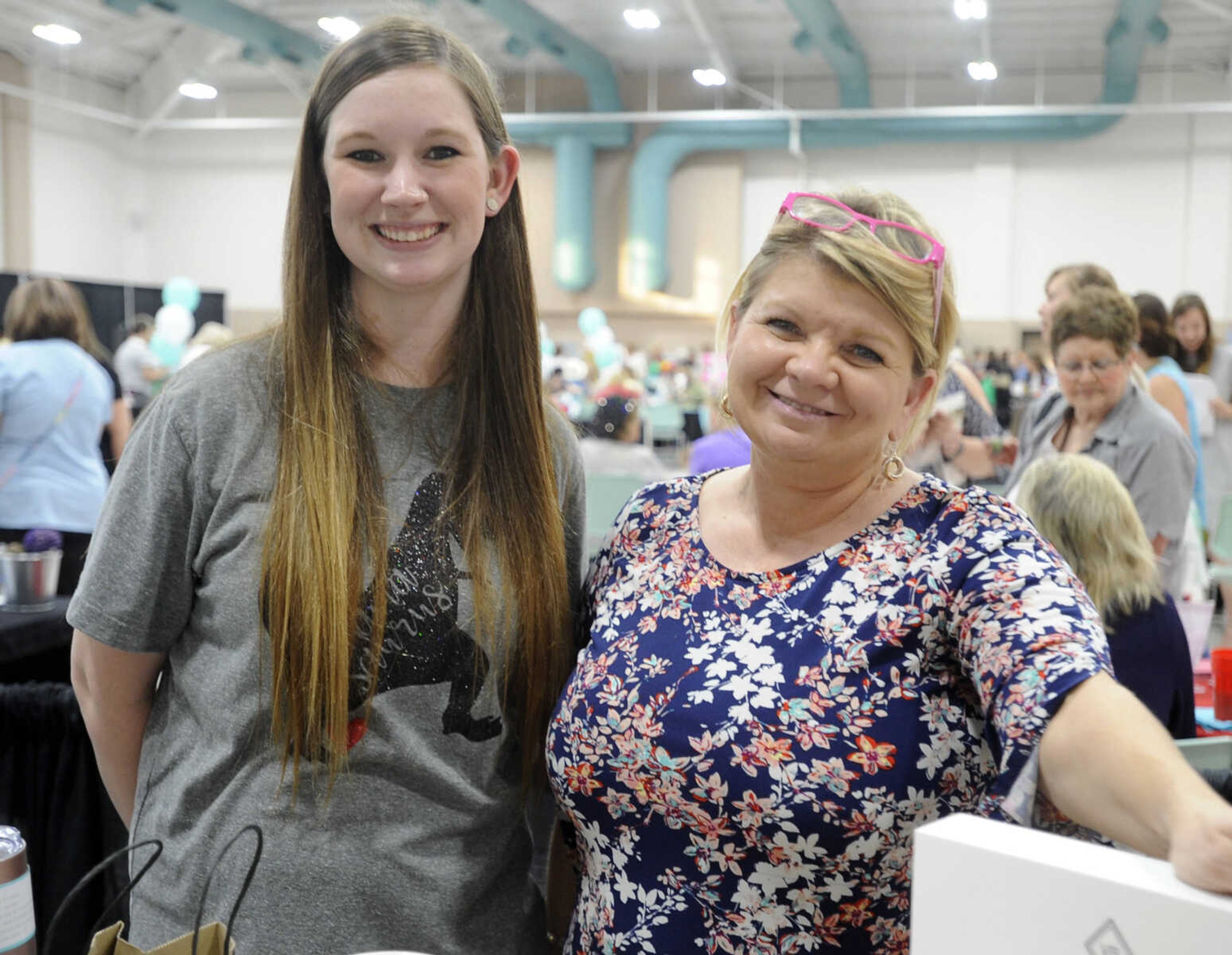 FRED LYNCH ~ flynch@semissourian.com
Lesley Simmons, left, and Mary Ann Parker pose for a photo Thursday, May 10, 2018 at the Flourish Ladies Night Out at the Osage Centre.