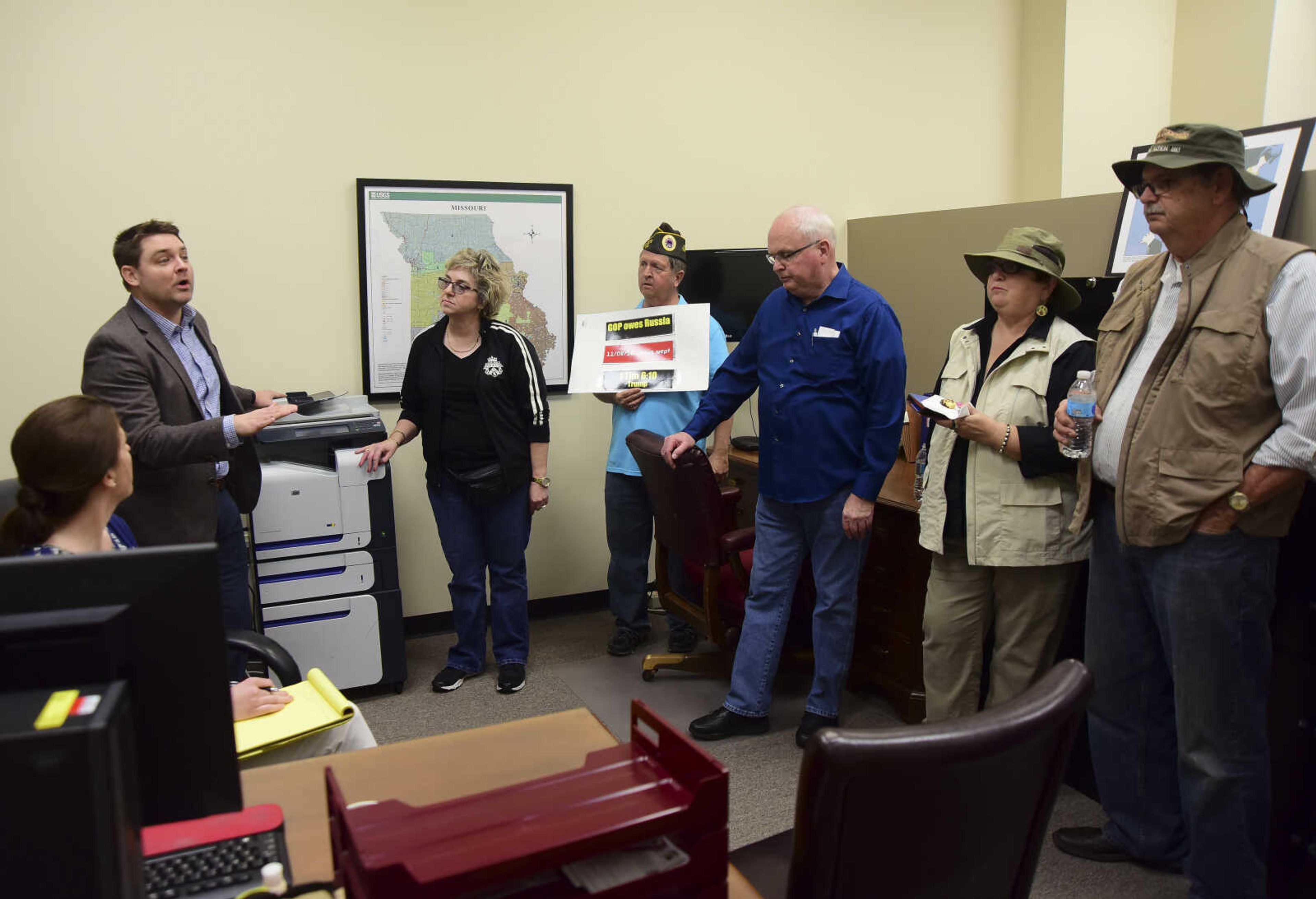 People bring up concerns they have with District Director, Darren Lingle, for Senator Roy Blunt in U.S. Sen. Roy Blunt's office Wednesday, Feb. 22, 2017 in Cape Girardeau.