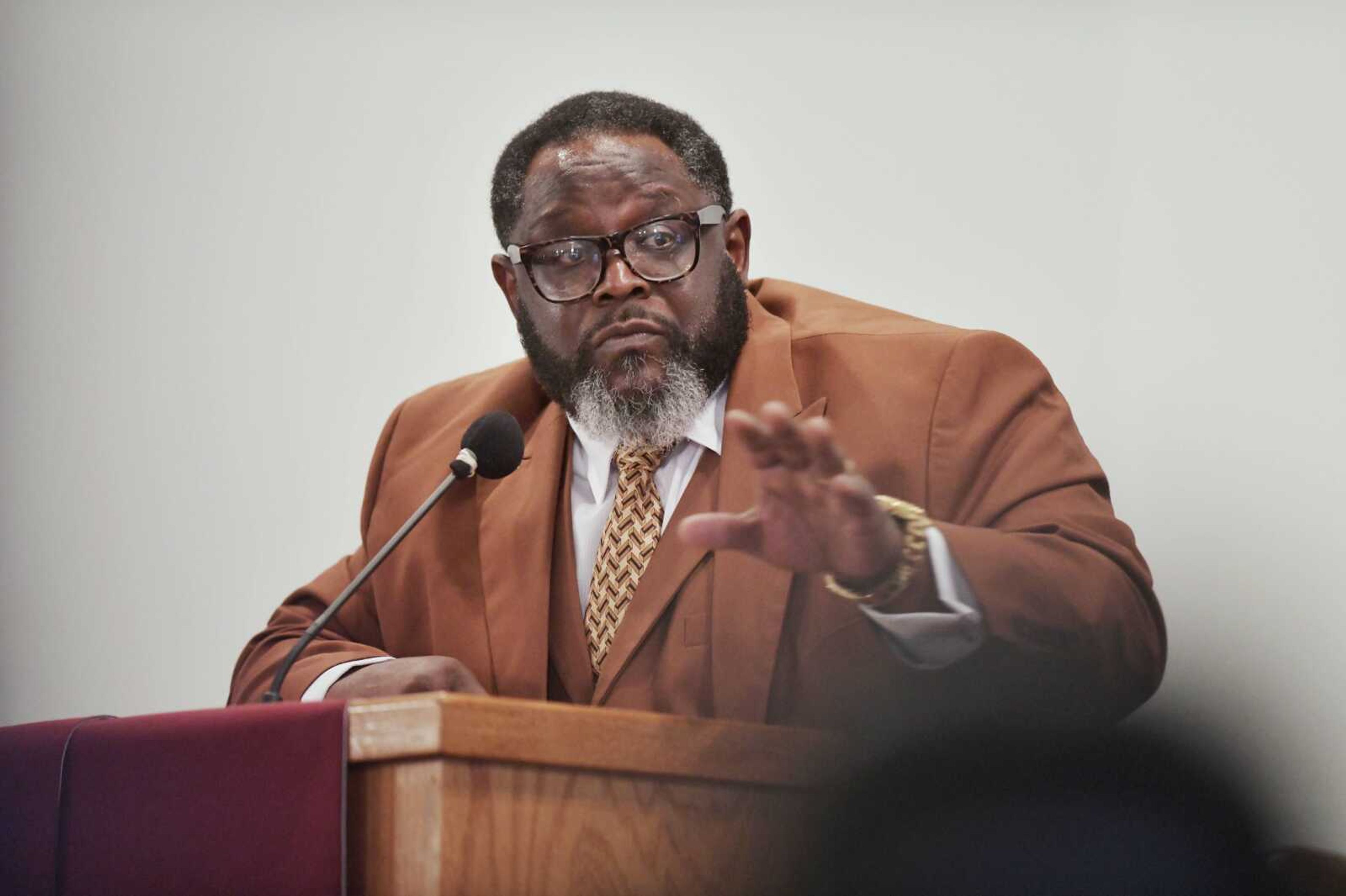 Greater Dimensions Ministries pastor Rev. William Bird Jr. speaks about going from being "missing in action" to being "moved into action" during a celebration Sunday, Feb. 23, 2020, at Second Missionary Baptist Church in Cape Girardeau.