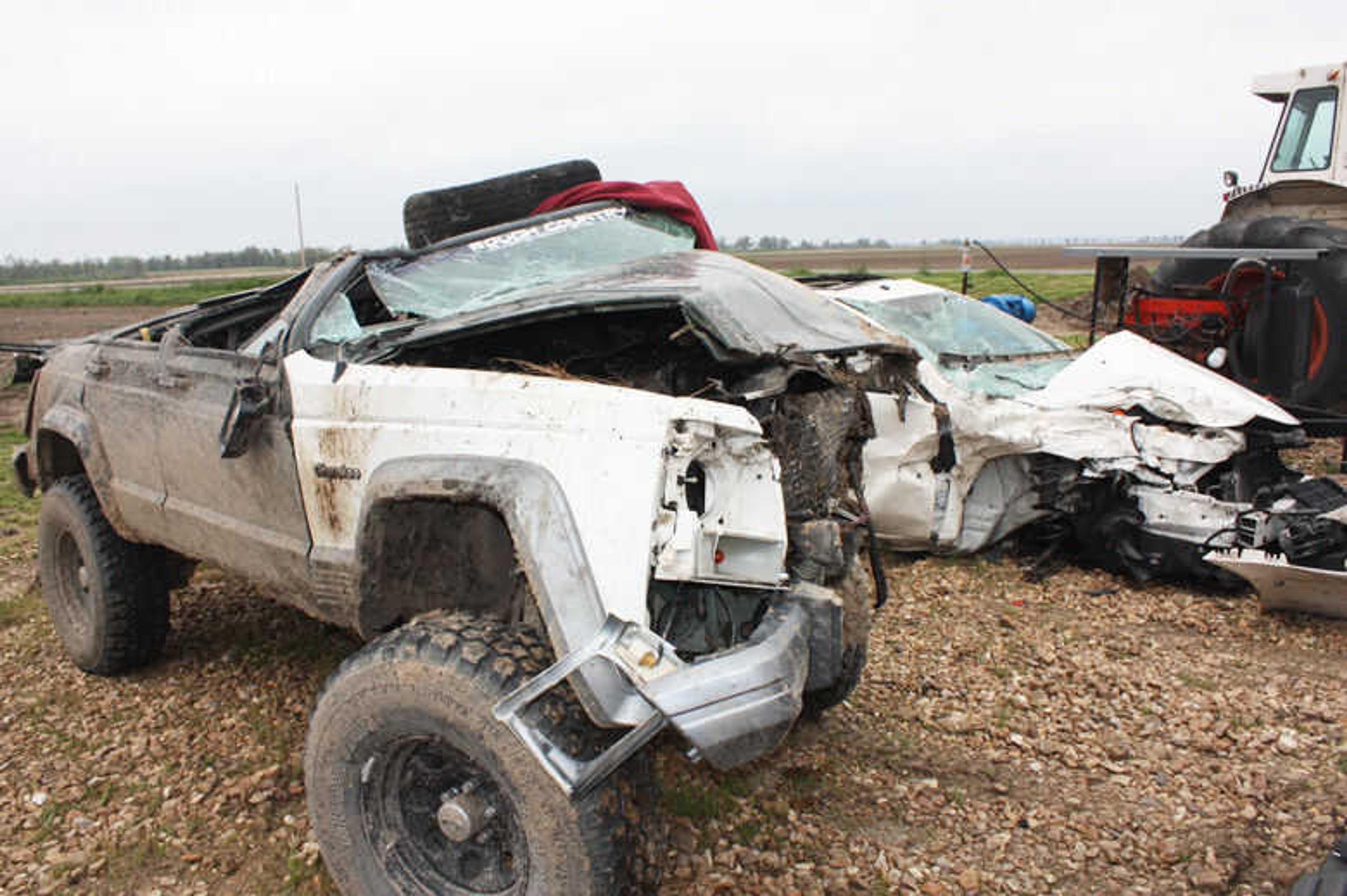 Jonithan L. Dodson, 37, was killed Monday morning in the 1995 Jeep shown above when a vehicle driven by Holly L. Pruitt, 19, pulled into his path at the Highway 153 and Route Z intersection. Pruitt sustained moderate injuries in the accident and was taken to a Cape Girardeau medical facility. Pruitt's vehicle, a 2007 Pontiac, can be seen at right.