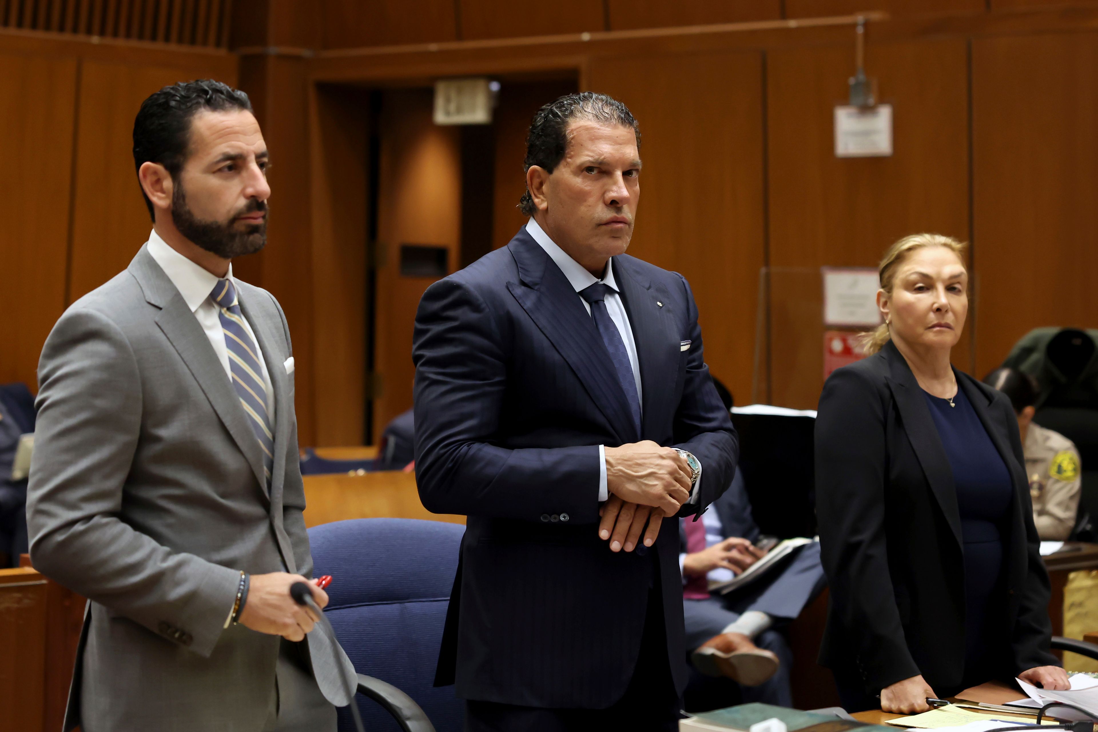 Left to right, Defense attorneys for A$AP Rocky, Chad Seigel, Joe Tacopina, and Sara Caplan, speak during Rakim Mayers AKA A$AP Rocky's Pretrial Conference at Clara Shortridge Foltz Criminal Justice Center on Tuesday, Oct. 22, 2024 in Los Angeles. (Amy Sussman/Getty Images via AP, Pool)