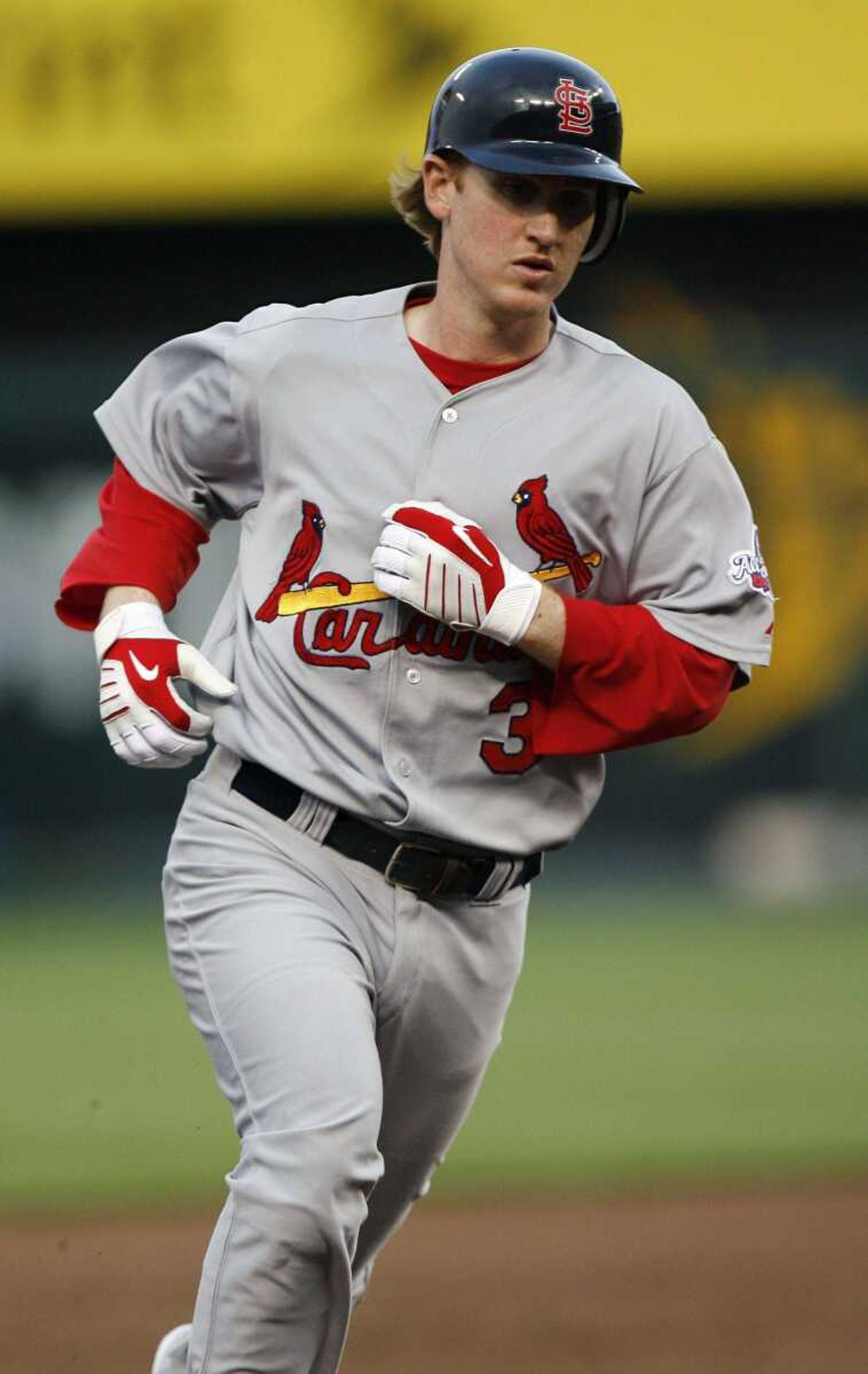 The Cardinals' Khalil Greene rounds third after hitting a home run during the third inning Friday against the Royals in Kansas City, Mo. The home run came a day after Greene was activated from the 15-day disabled list. (ED ZURGA ~ Associated Press)