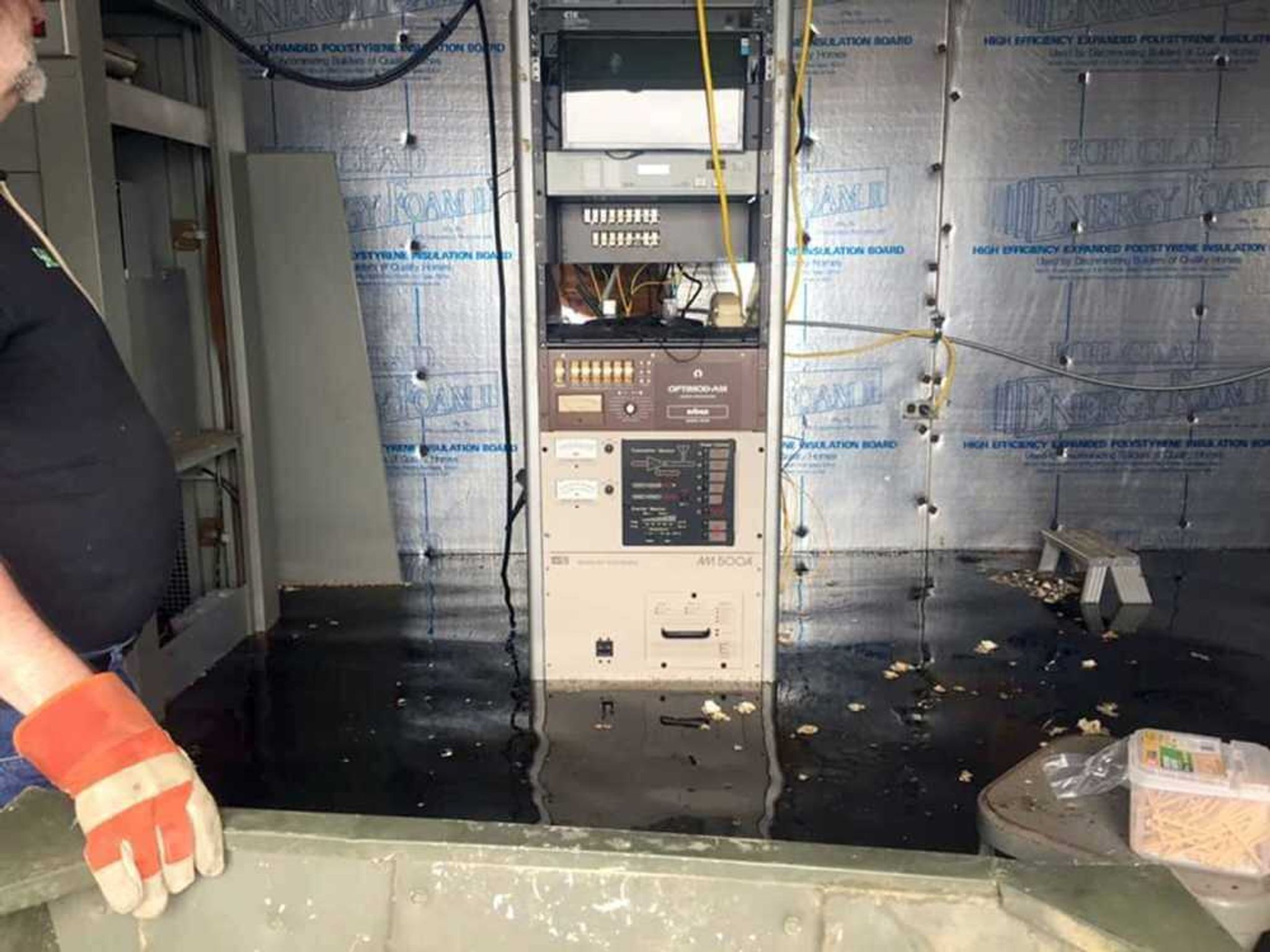 Floodwaters are seen inside the KGIR (SEMO ESPN 1220AM) transmitter building in East Cape Girardeau, Illinois.
