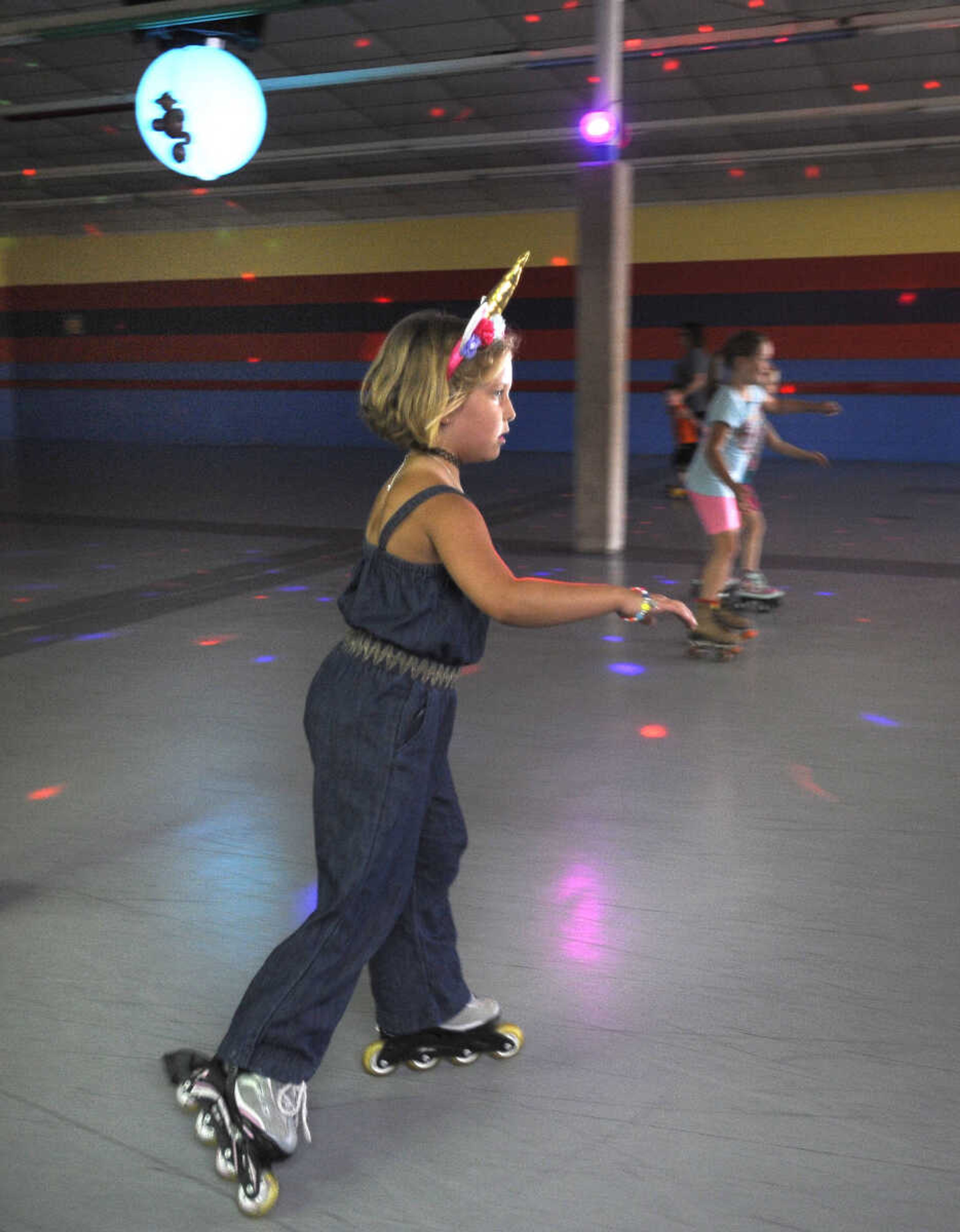 FRED LYNCH ~ flynch@semissourian.com
Scout Sadler celebrates her birthday on roller skates with a combined "back-to-school bash" for students of St. Ambrose School Sunday, Aug. 12, 2018 at Willow Grove Roller Rink in Chaffee, Missouri.