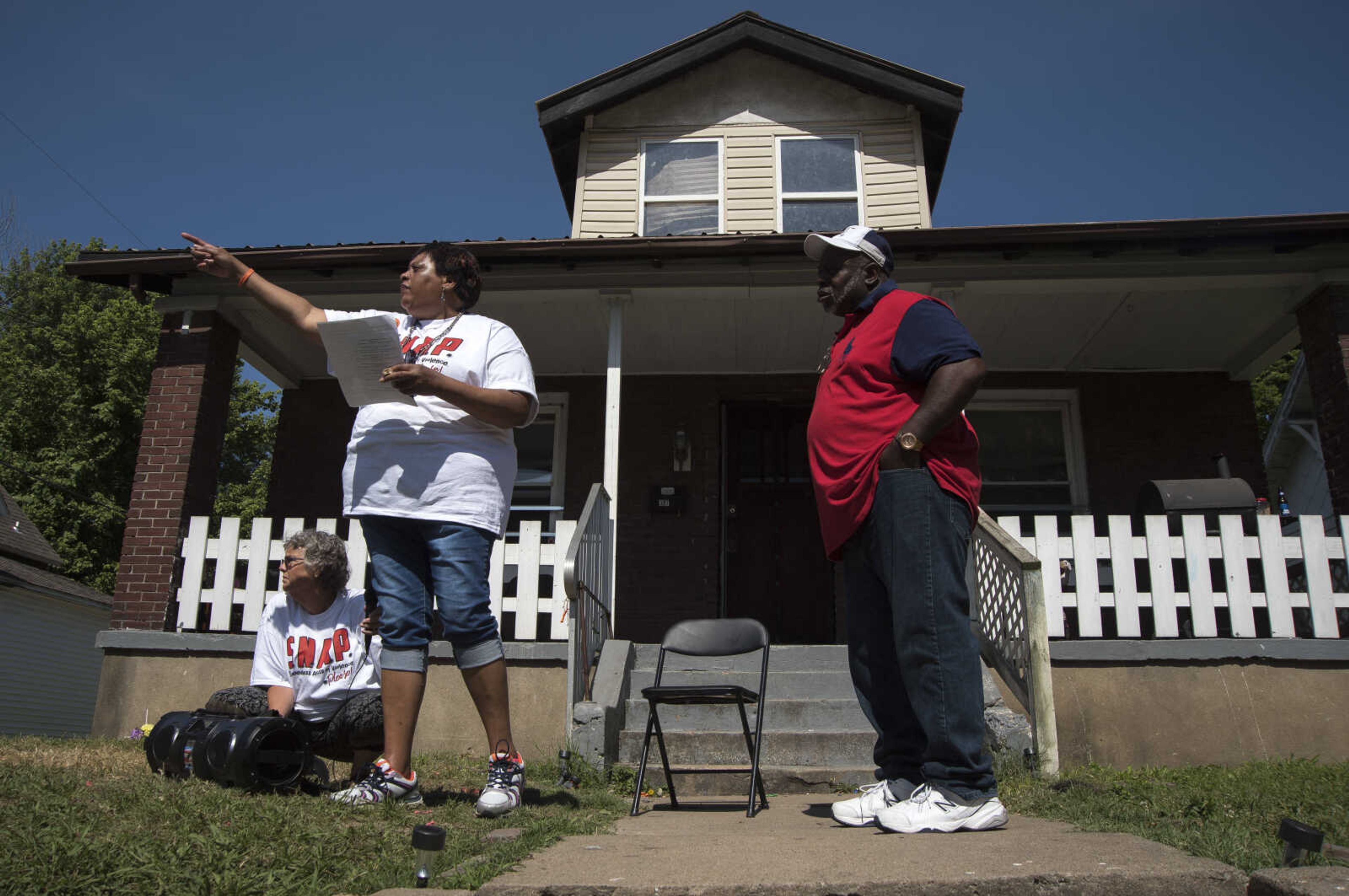 Felice Roberson speaks during a Stop Needless Acts of Violence Please (SNAP) prayer march Saturday, June 10, 2017 in Cape Girardeau.