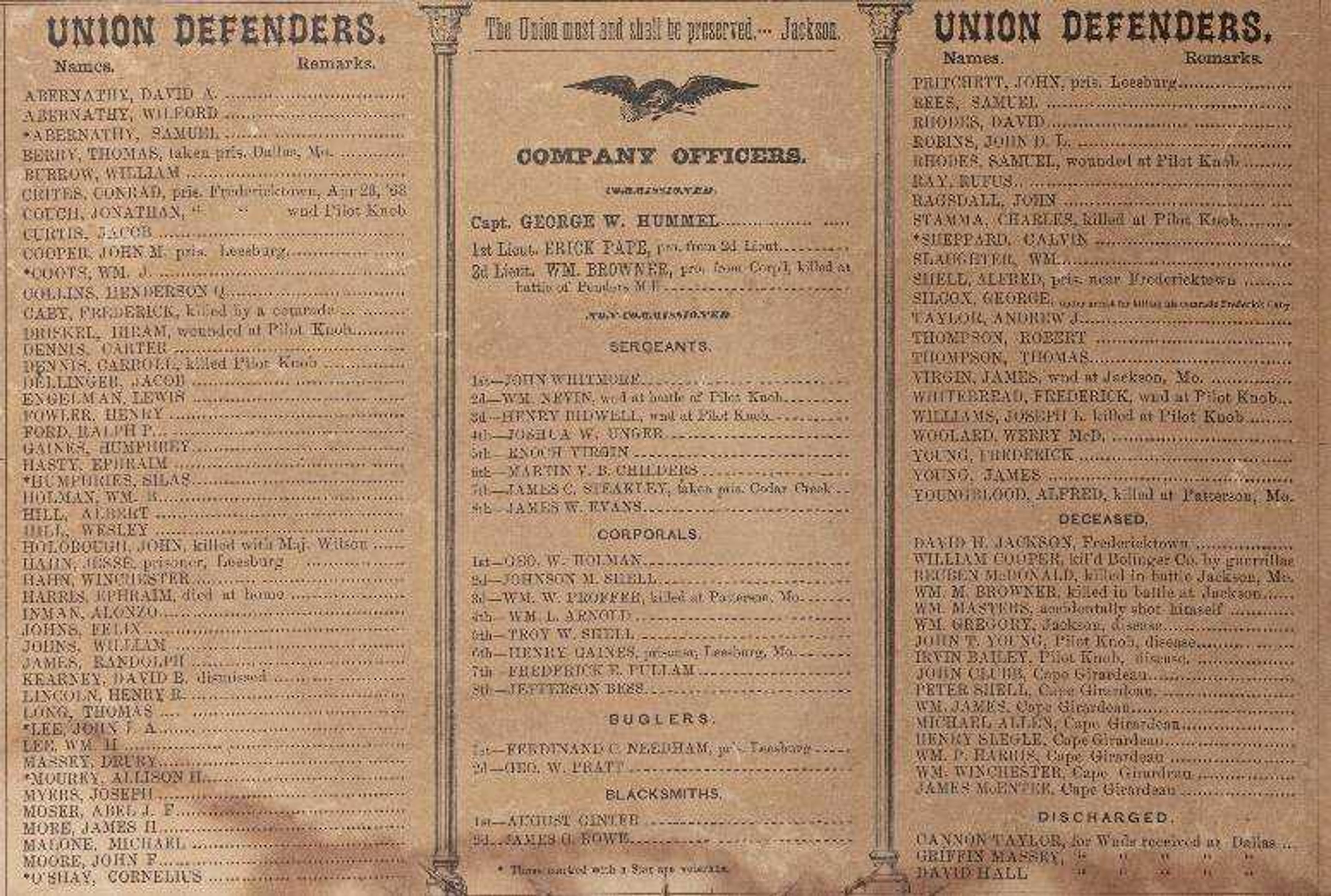 Here is the list of about 100 names taken from a copy of the 1864 roster in the Missouri Historical Society’s collection of the 3rd Mo. Calvary Co. K  (USA): If any of these men were members of your family we would appreciate you sharing your knowledge about them or if you need help finding out more about them, we would be happy to help. 