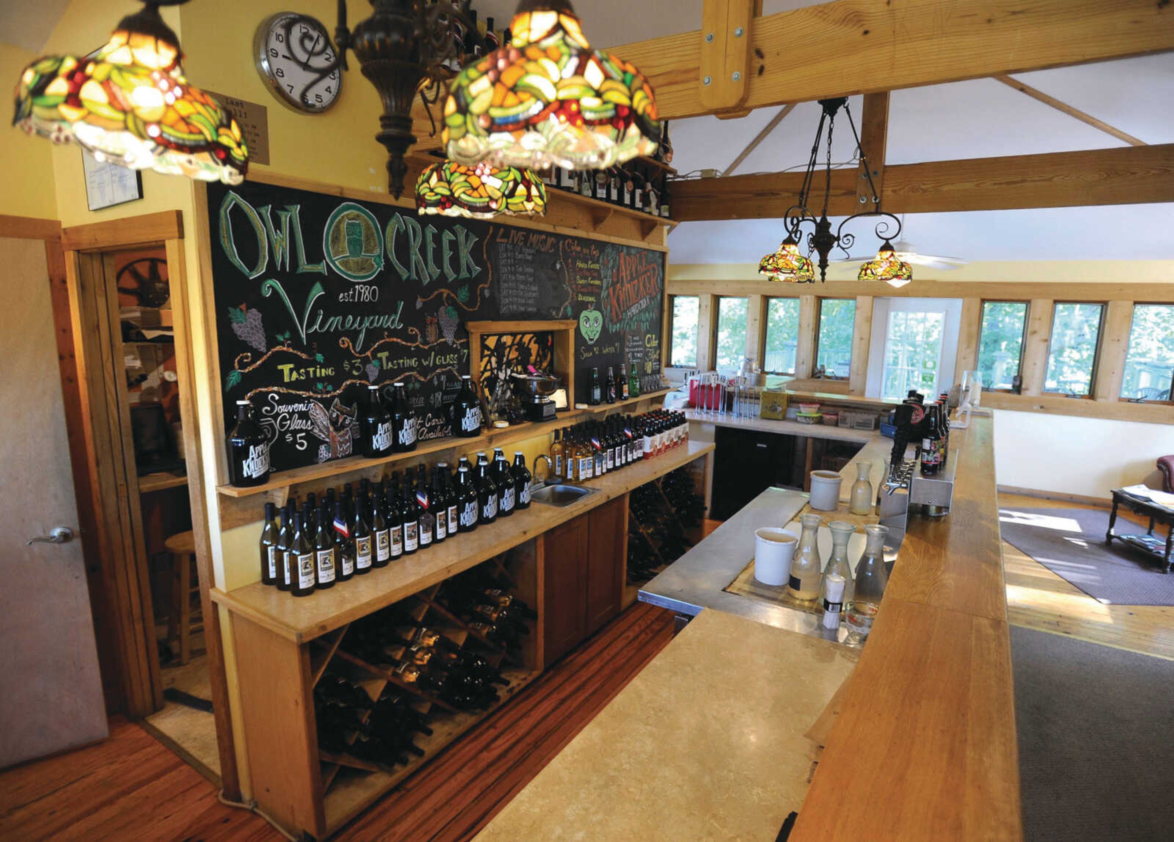 Headline Bold:A wine-tasting room is a feature of Owl Creek Vineyard.