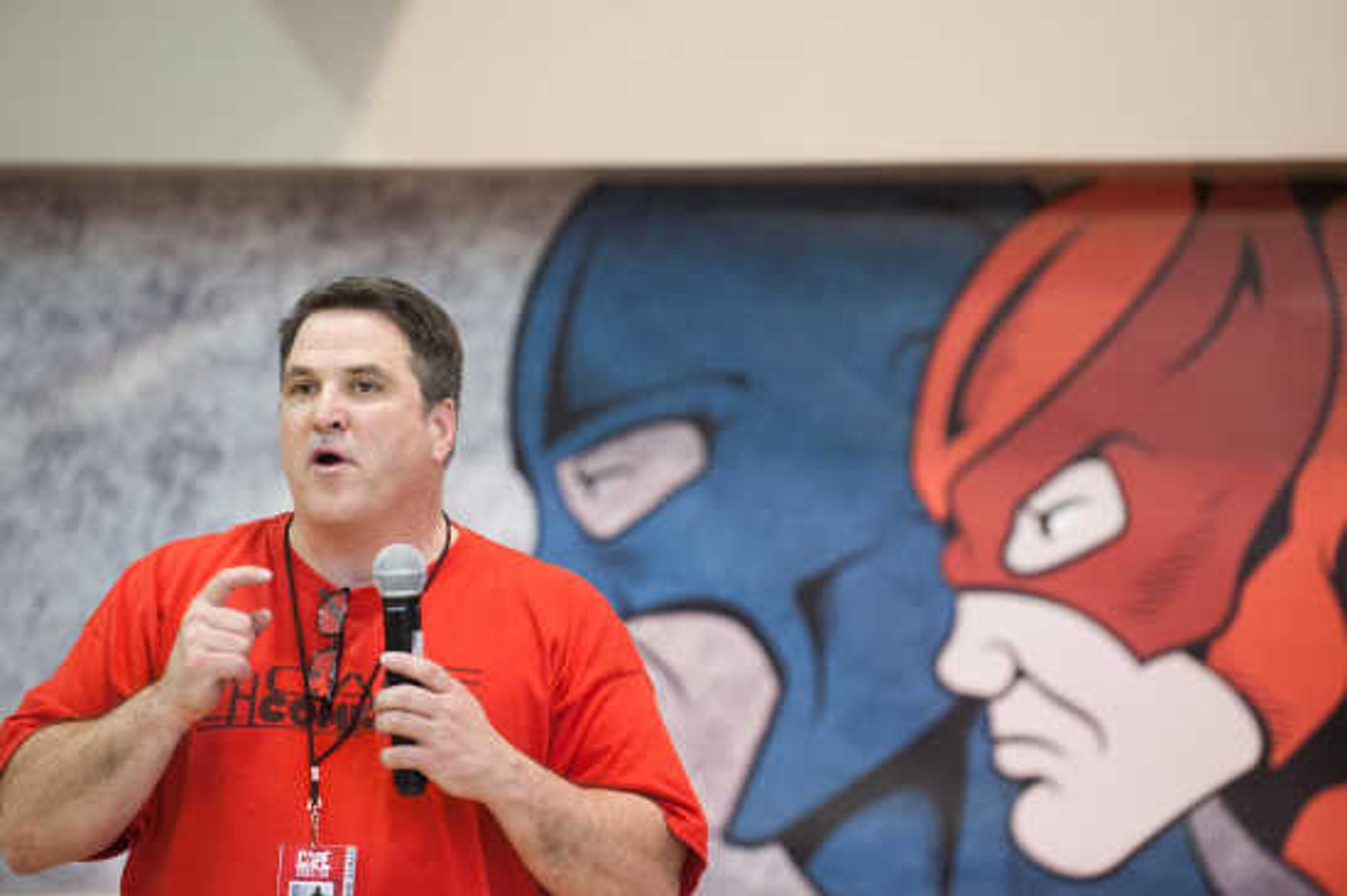  Ken Murphy, director of the Cape Comic Con runs through a list of announcements to kick off Cape Comic Con Friday, April 17, 2015 at the Osage Centre.