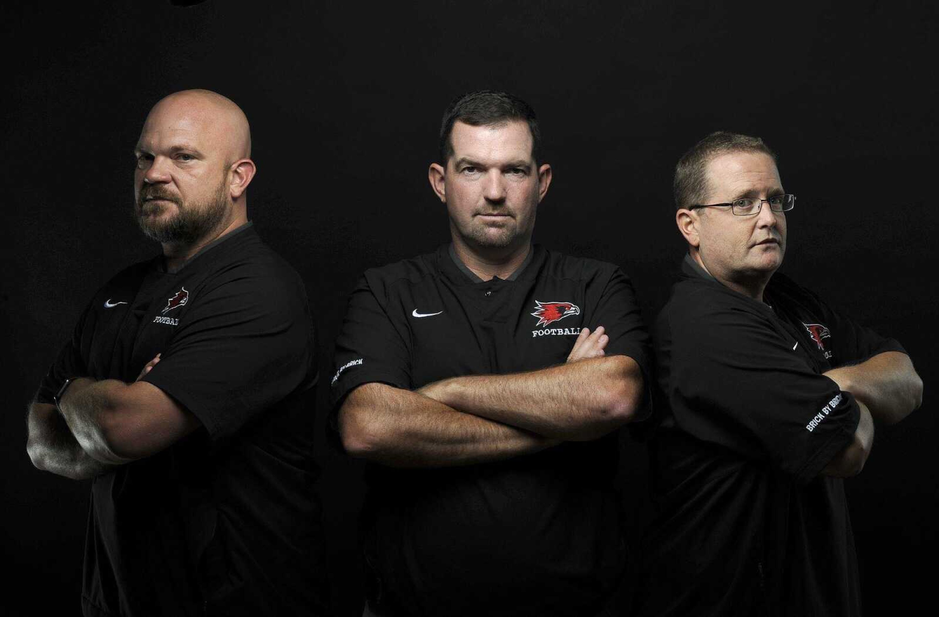 From left to right, Southeast Missouri State offensive coordinator Jon Wiemers, head coach Tom Matukewicz and defensive coordinator Bryce Saia.