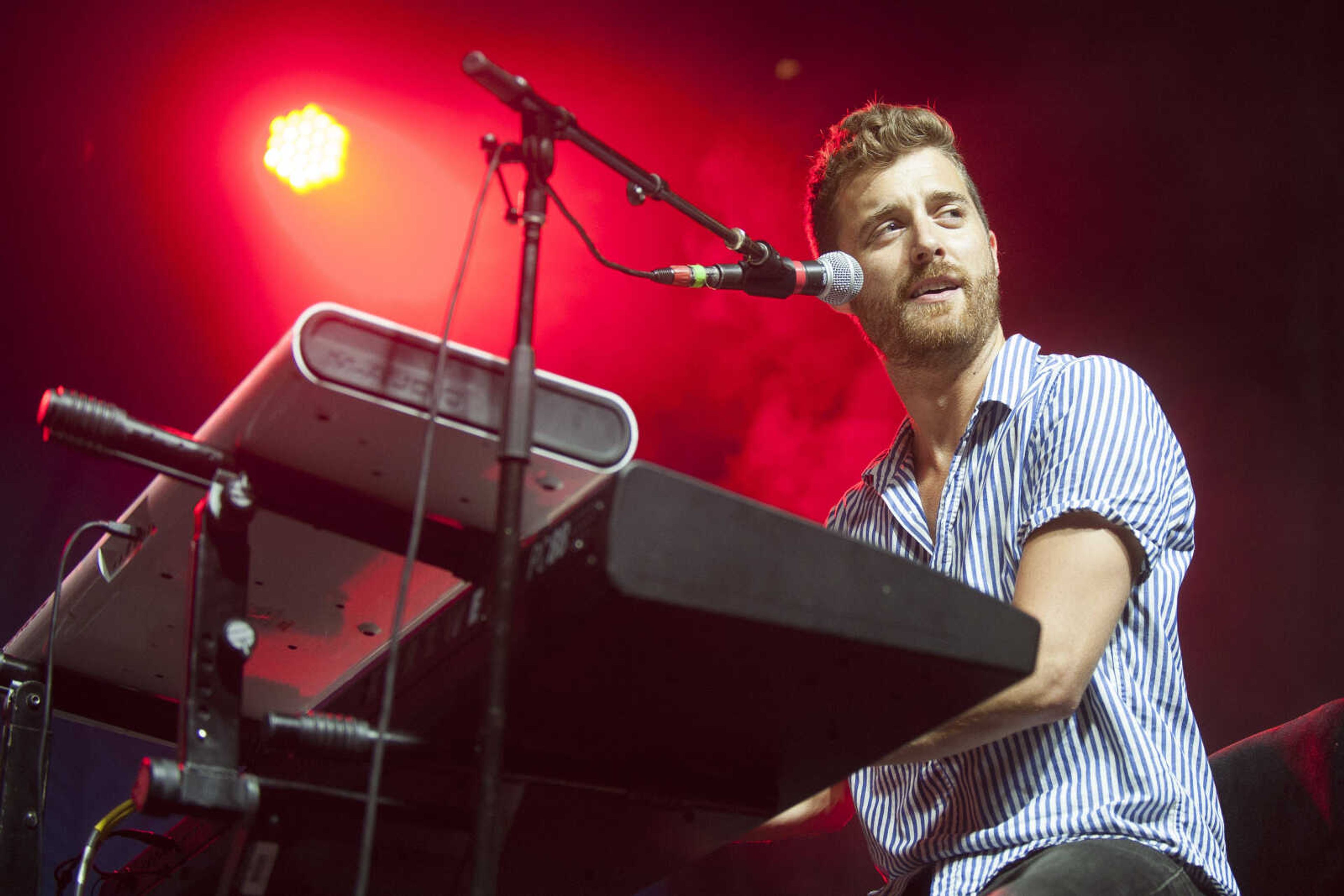 Jukebox the Ghost's Ben Thornewill talks to the crowd during the second-annual Shipyard music festival Saturday, Sept. 28, 2019, at Ivers Square in Cape Girardeau.