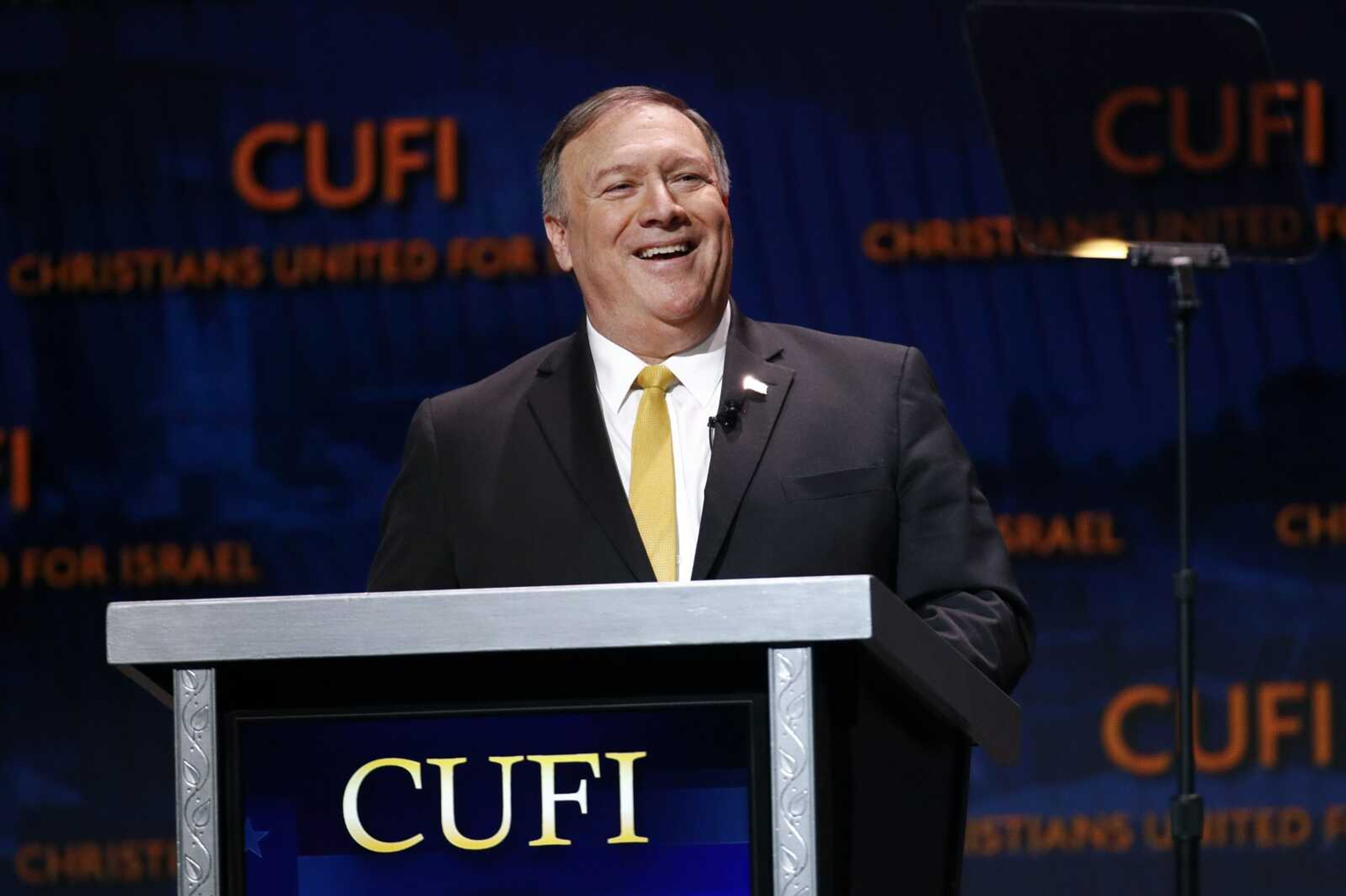 Secretary of State Mike Pompeo speaks at the Christians United for Israel's annual summit Monday in Washington.