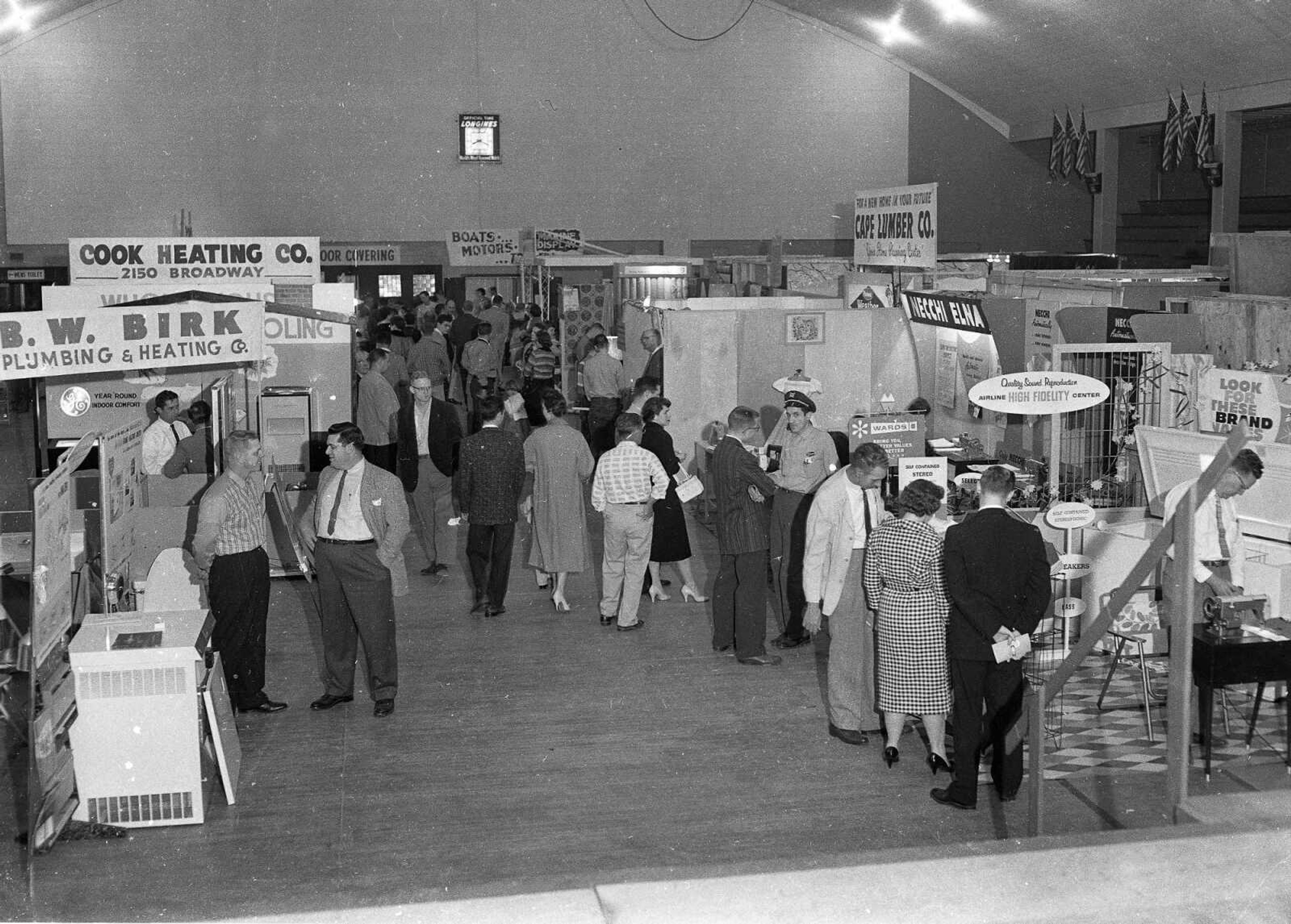 Cook Heating, B.W. Birk Plumbing & Heating, and Cape Lumber Co., are just a few of the firms with items on display in the Arena Building. (Missourian archive photo by G.D. Fronabarger)