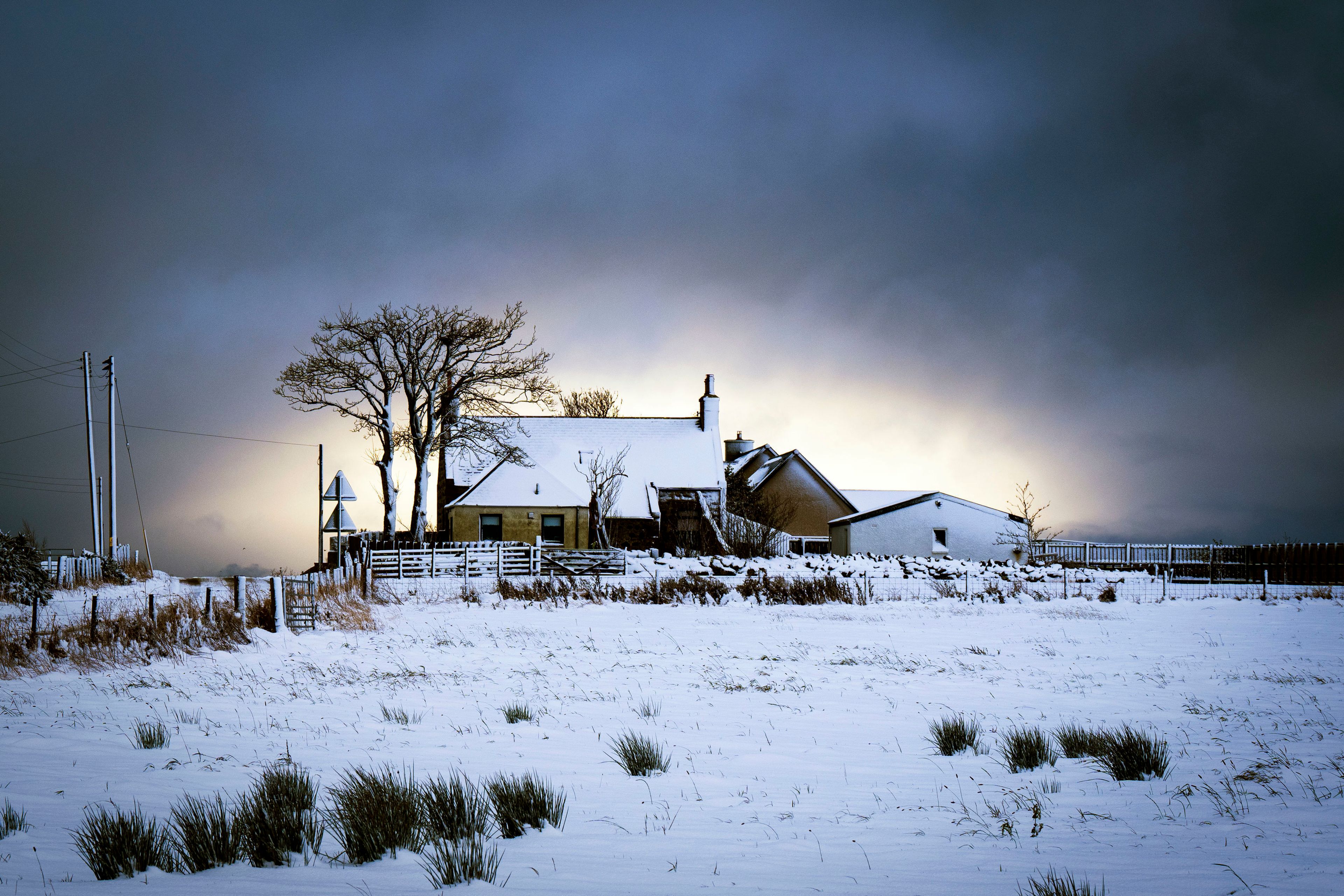 Snow and ice near Balmedie in Aberdeenshire, Scotland, Tuesday, Nov. 19, 2024. (Jane Barlow/PA via AP)