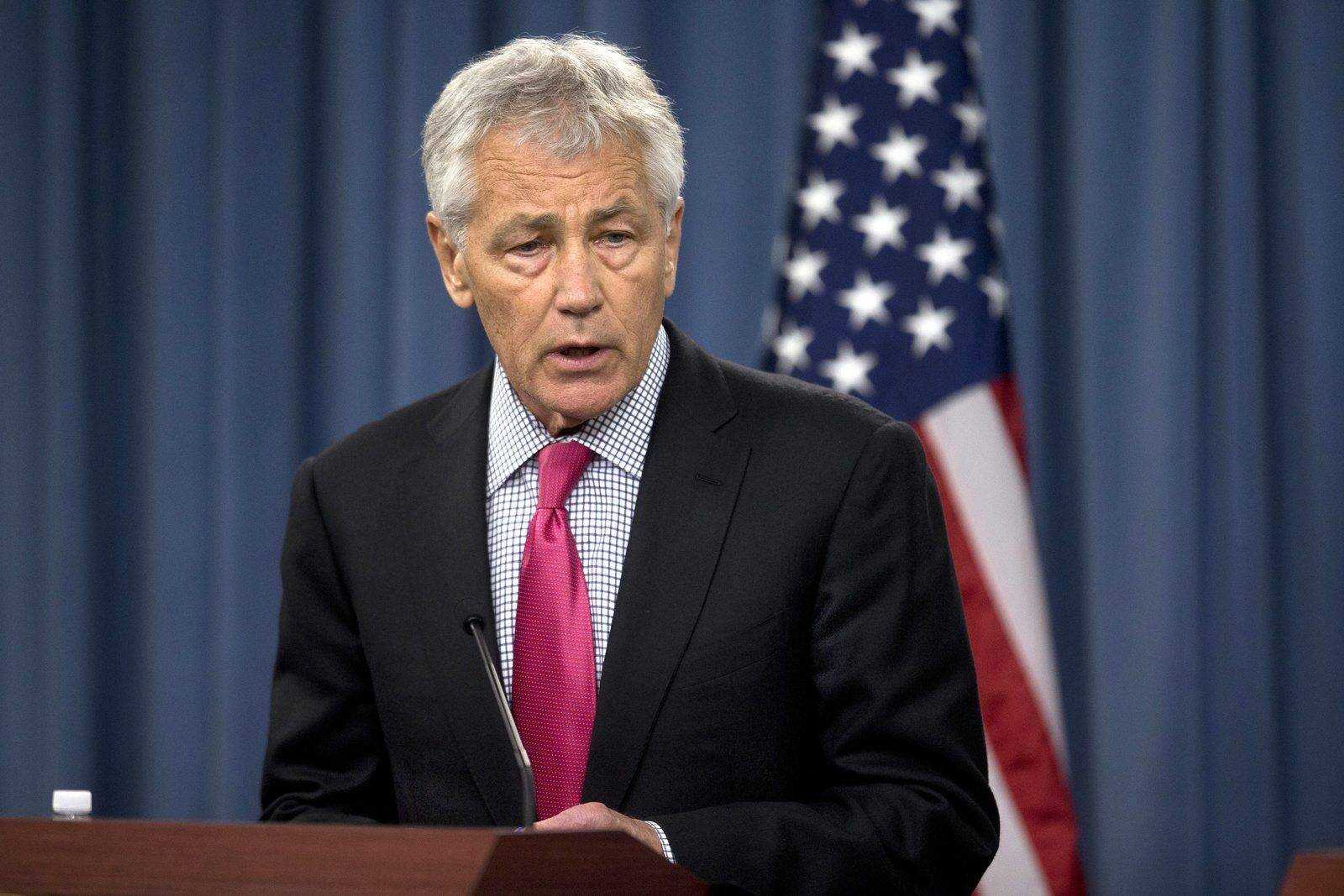 Defense Secretary Chuck Hagel speaks during a joint news conference April 29 at the Pentagon. (Evan Vucci ~ Associated Press)