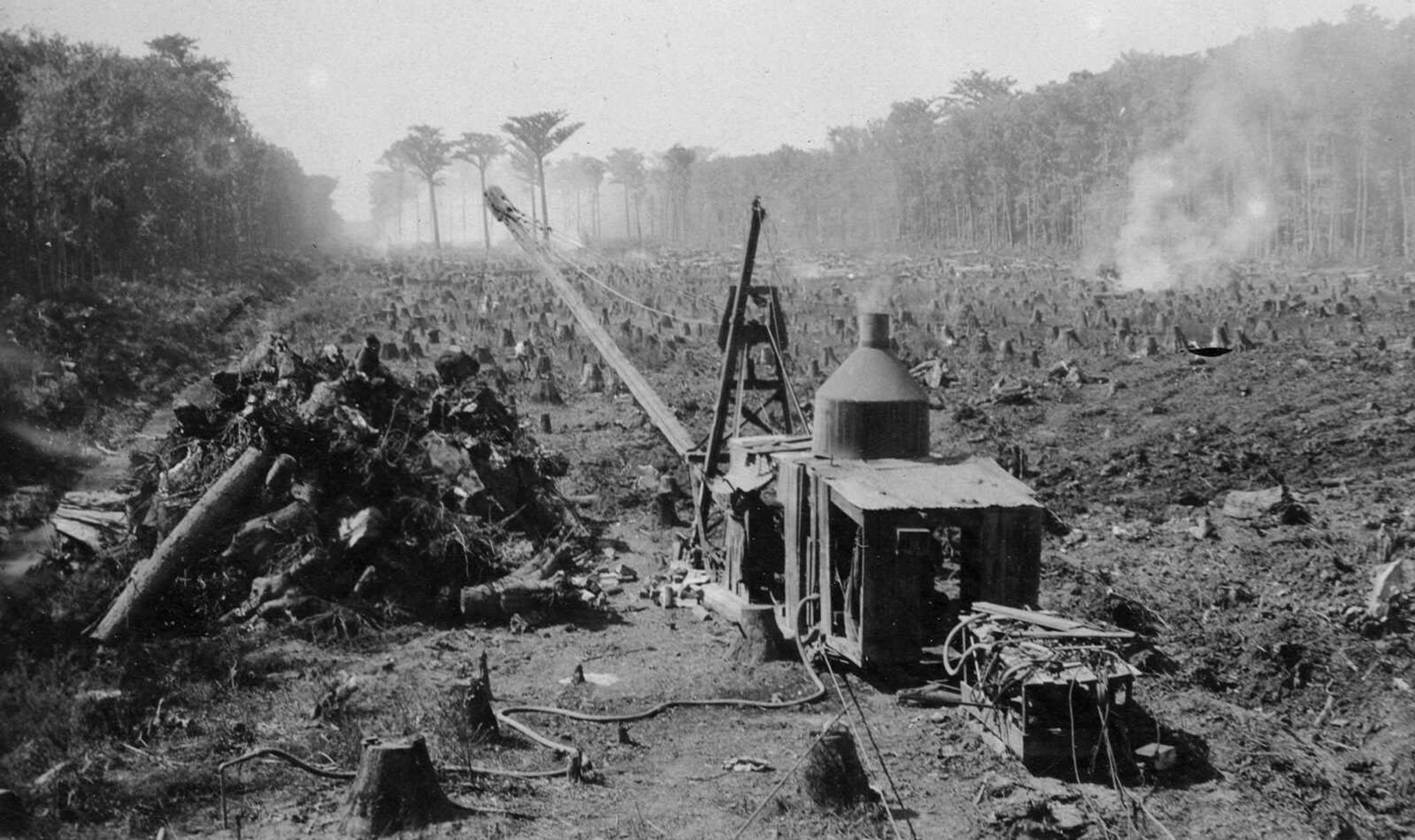 This steam-powered stump puller was operated by the Little River Drainage District in 1915. See more photos in a gallery at semissourian.com. (Photo courtesy Special Collections and Archives, Southeast Missouri State University)