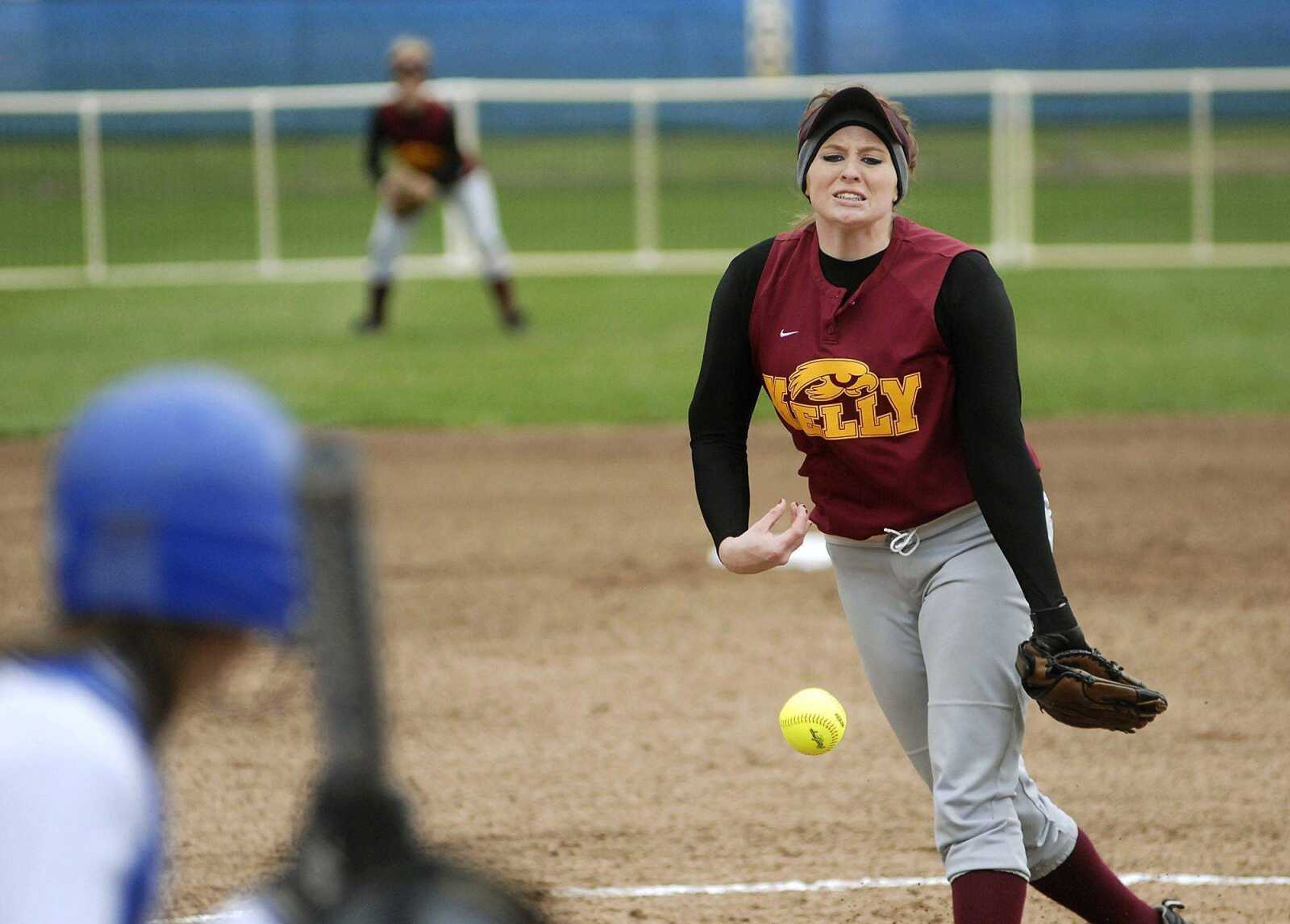 CHUCK WU ~ cwu@semissourian.com
Kelly's starting pitcher Danielle Dock delivers a pitch to the hitter from Marion C. Early Panthers during the semifinals of state championship.