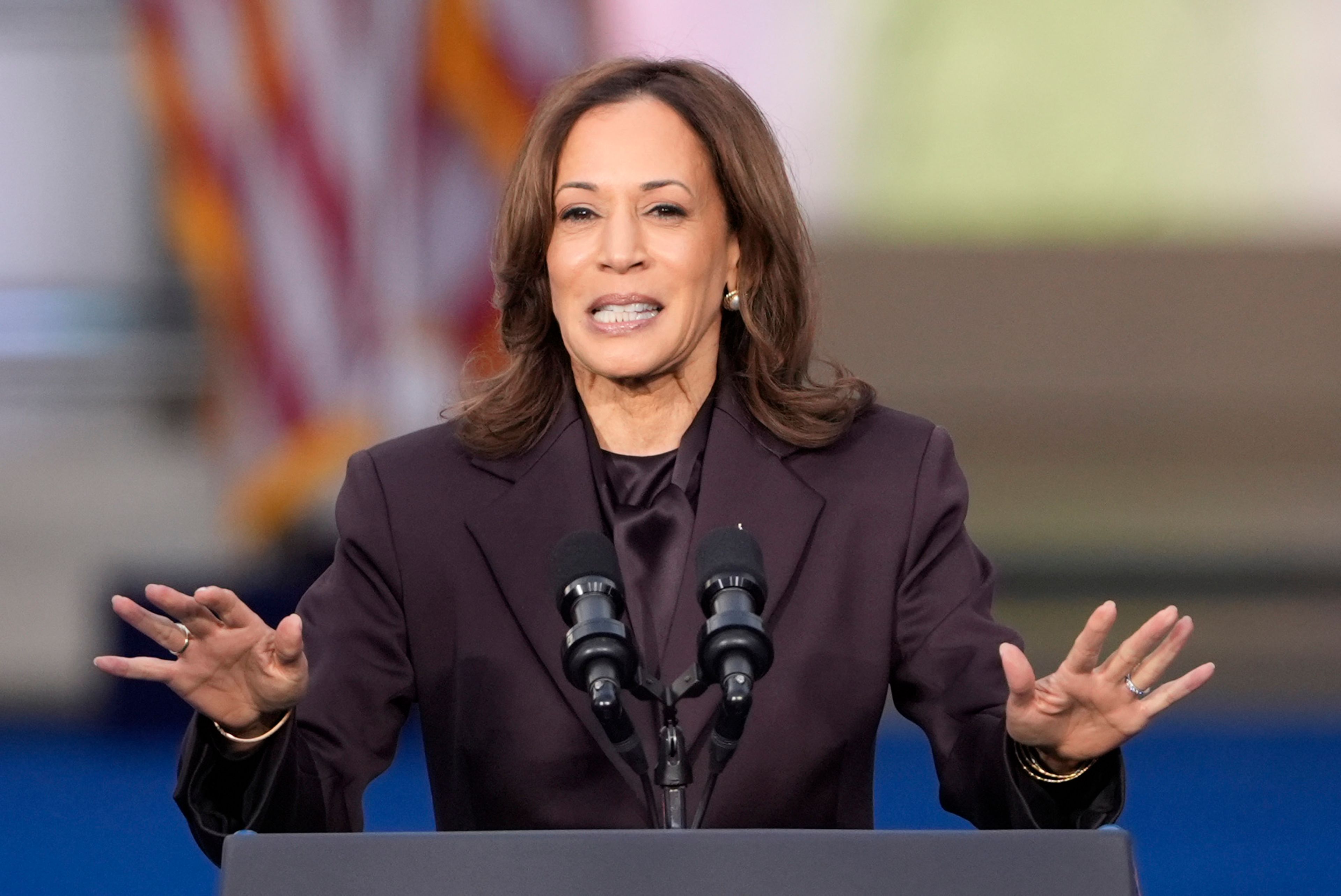 Vice President Kamala Harris delivers a concession speech for the 2024 presidential election on the campus of Howard University in Washington, Wednesday, Nov. 6, 2024. (AP Photo/J. Scott Applewhite)