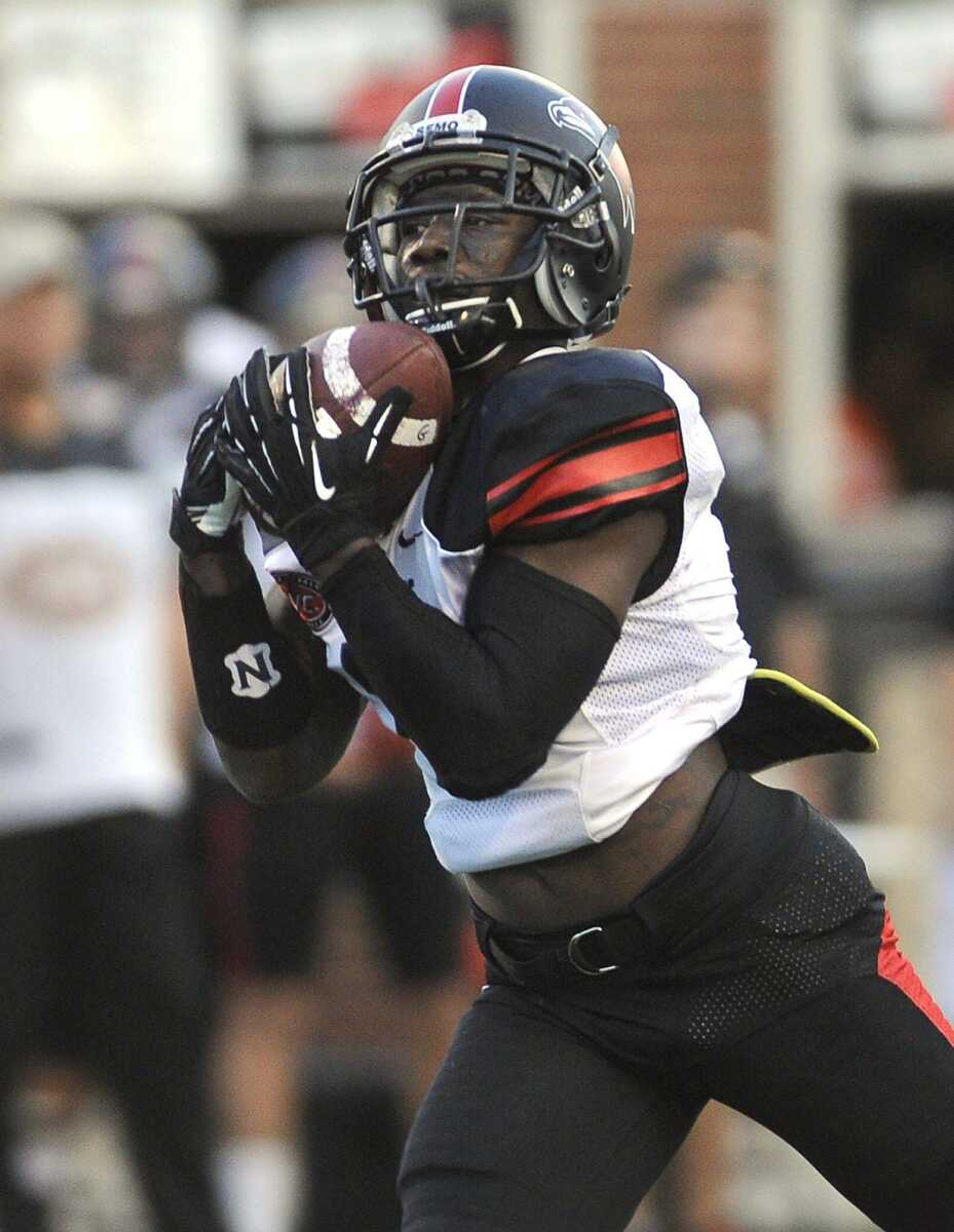 Southeast wide receiver Peter Lloyd catches a 65-yard touchdown pass from Kyle Snyder during the first quarter against UT Martin. (Fred Lynch)