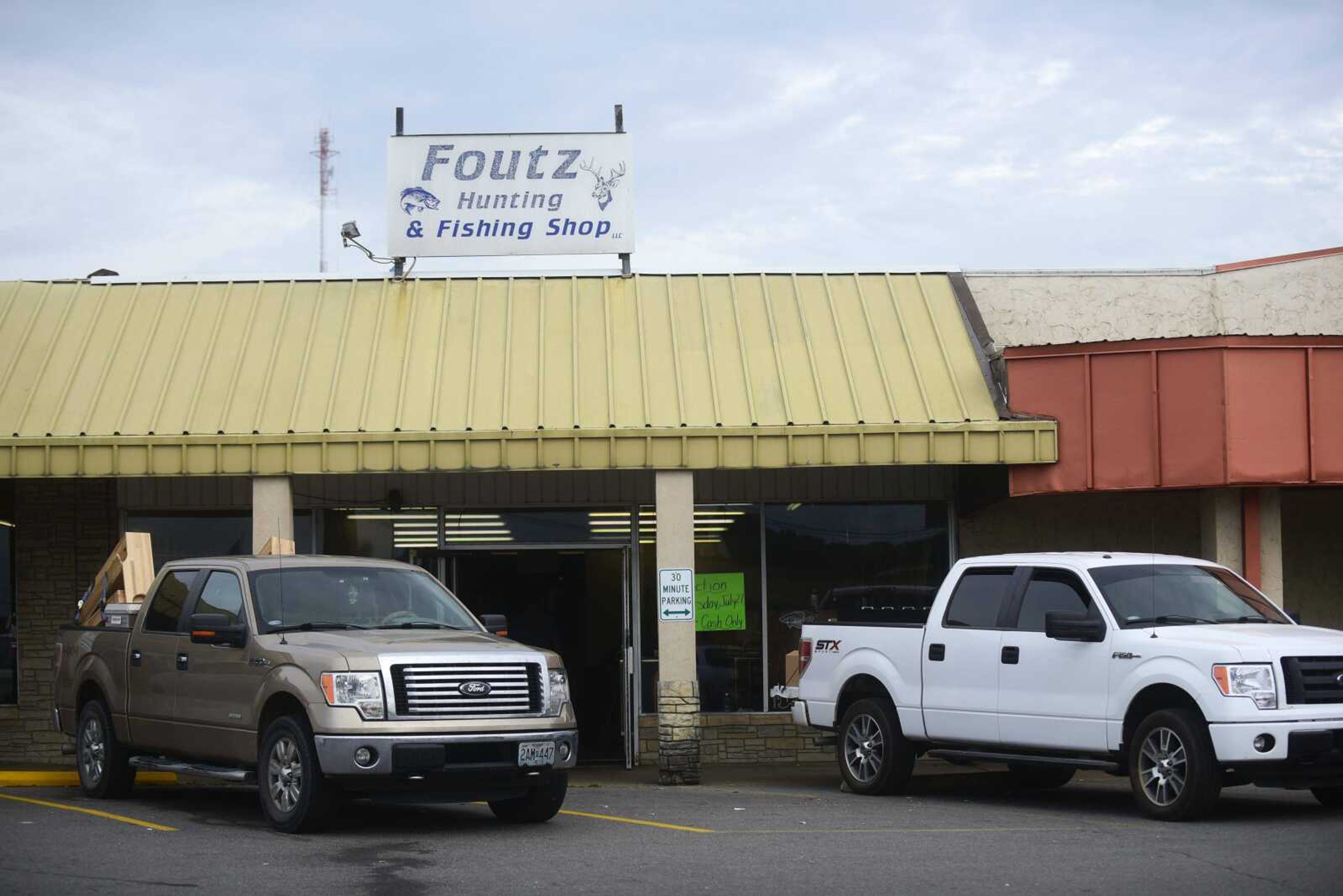 A view of outside of Foutz's Fishing and Hunting Shop during their closing auction Thursday in Cape Girardeau.