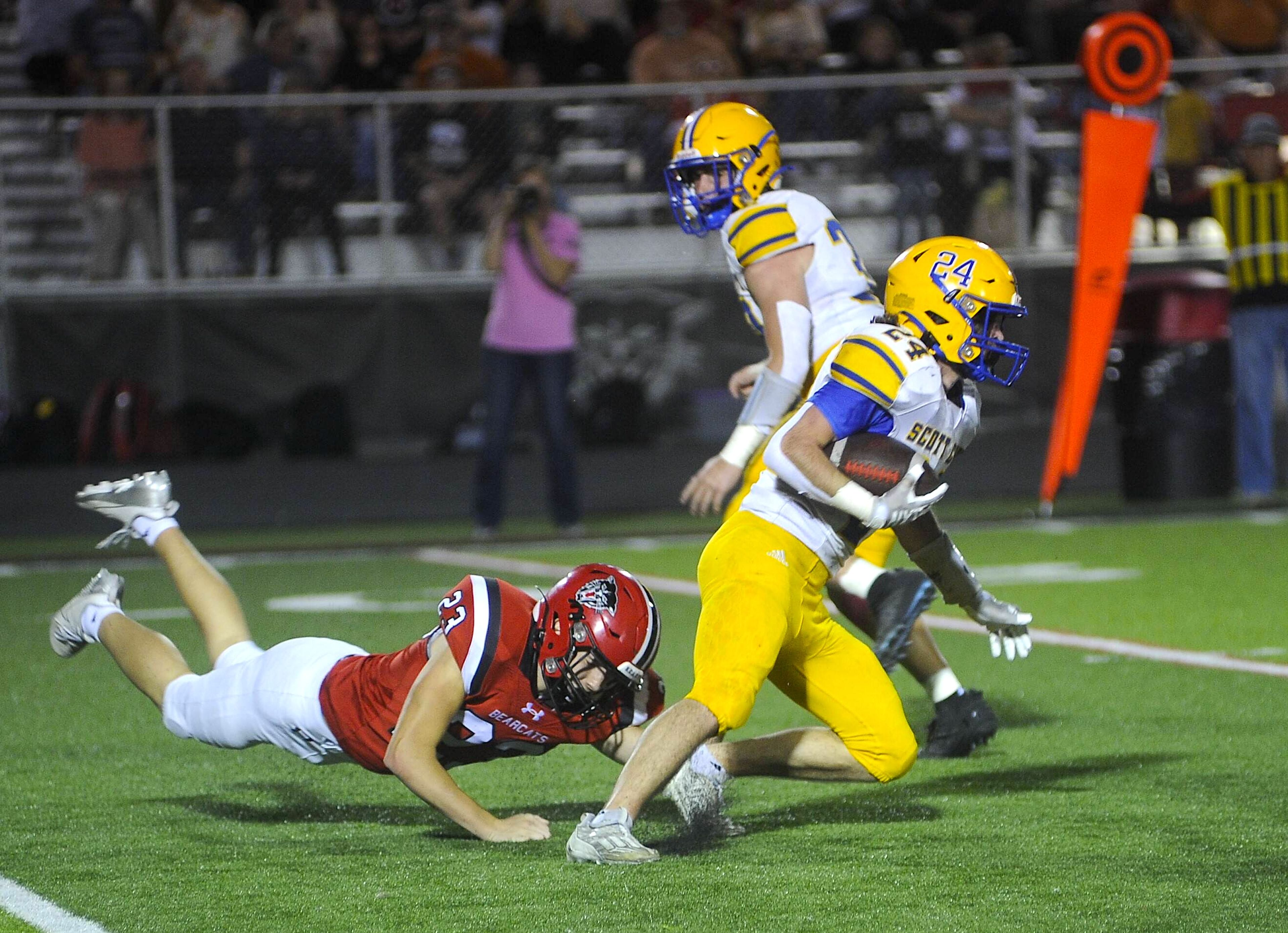 Scott City running back Rustyn Underwood evades a Dexter defender on Friday, Oct. 25, at Charles Bland Stadium in Dexter.
