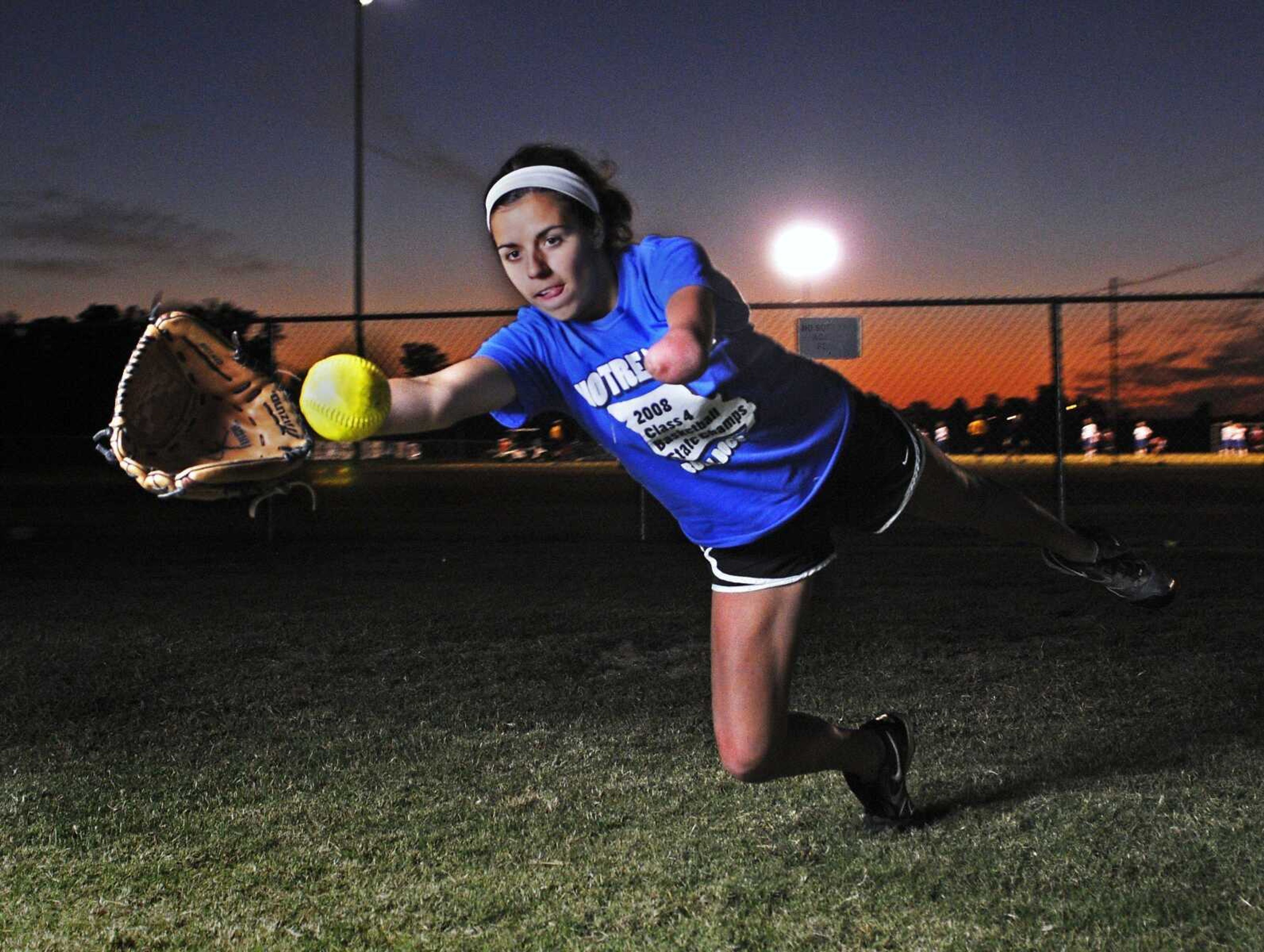 KRISTIN EBERTS ~ keberts@semissourian.com
Senior Courtney Reinagel plays right field for the Notre Dame Lady Bulldogs softball team despite a disability.