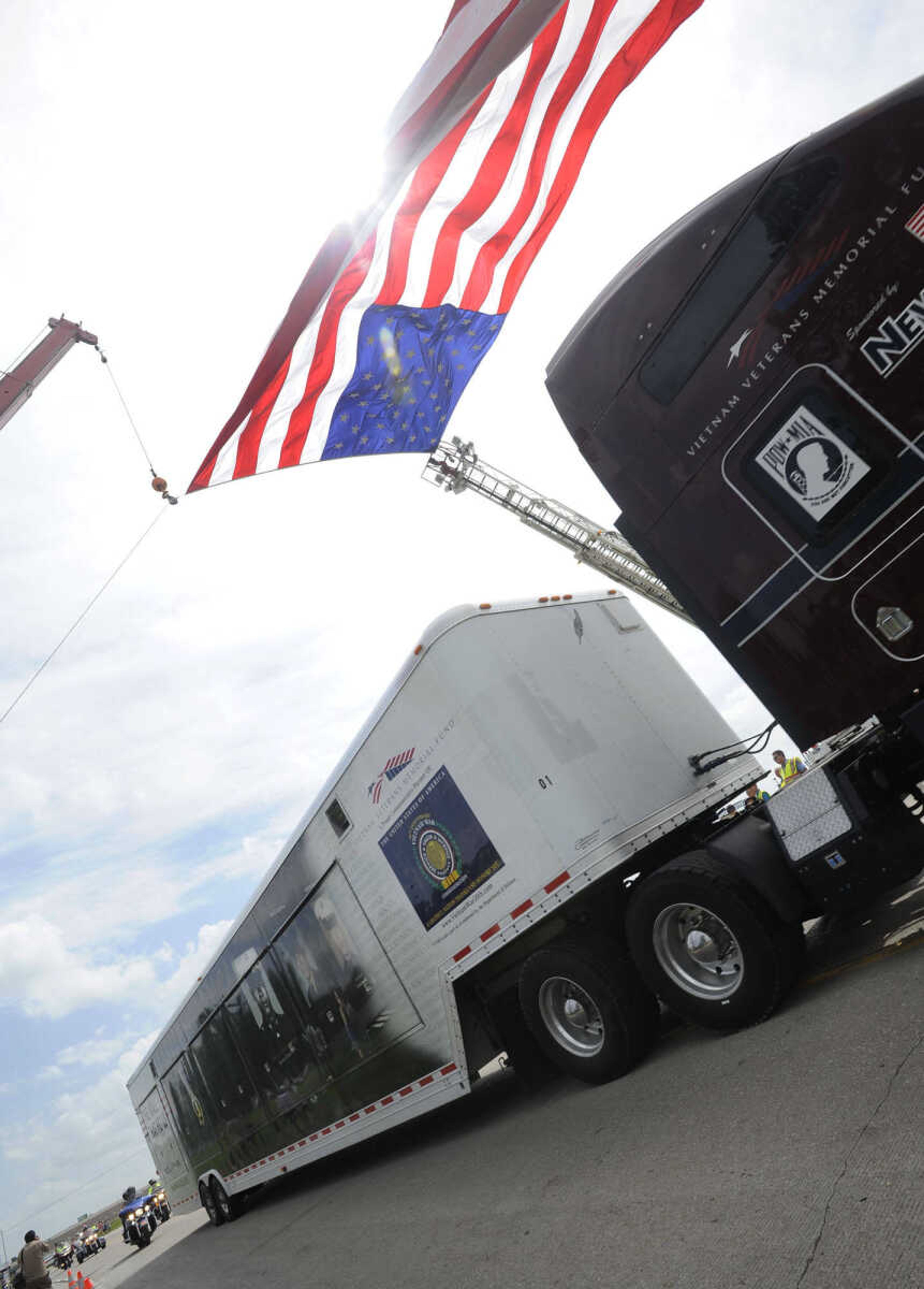 FRED LYNCH ~ flynch@semissourian.com
The Wall That Heals, a replica of the Vietnam Veterans Memorial, approaches the Perryville Soccer Complex on Tuesday, June 17, 2014 where it will be on display through Saturday in Perryville, Mo.