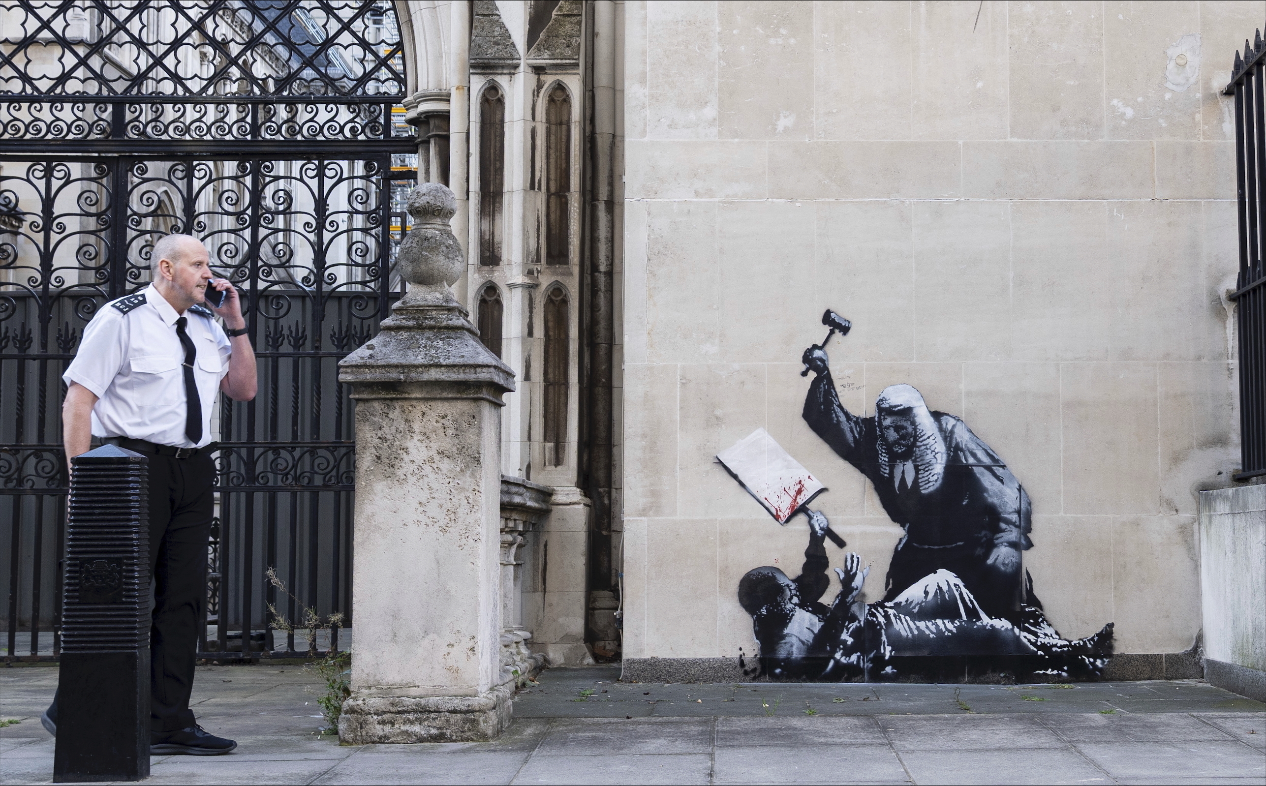 New Banksy mural of a judge beating a protester to be remove