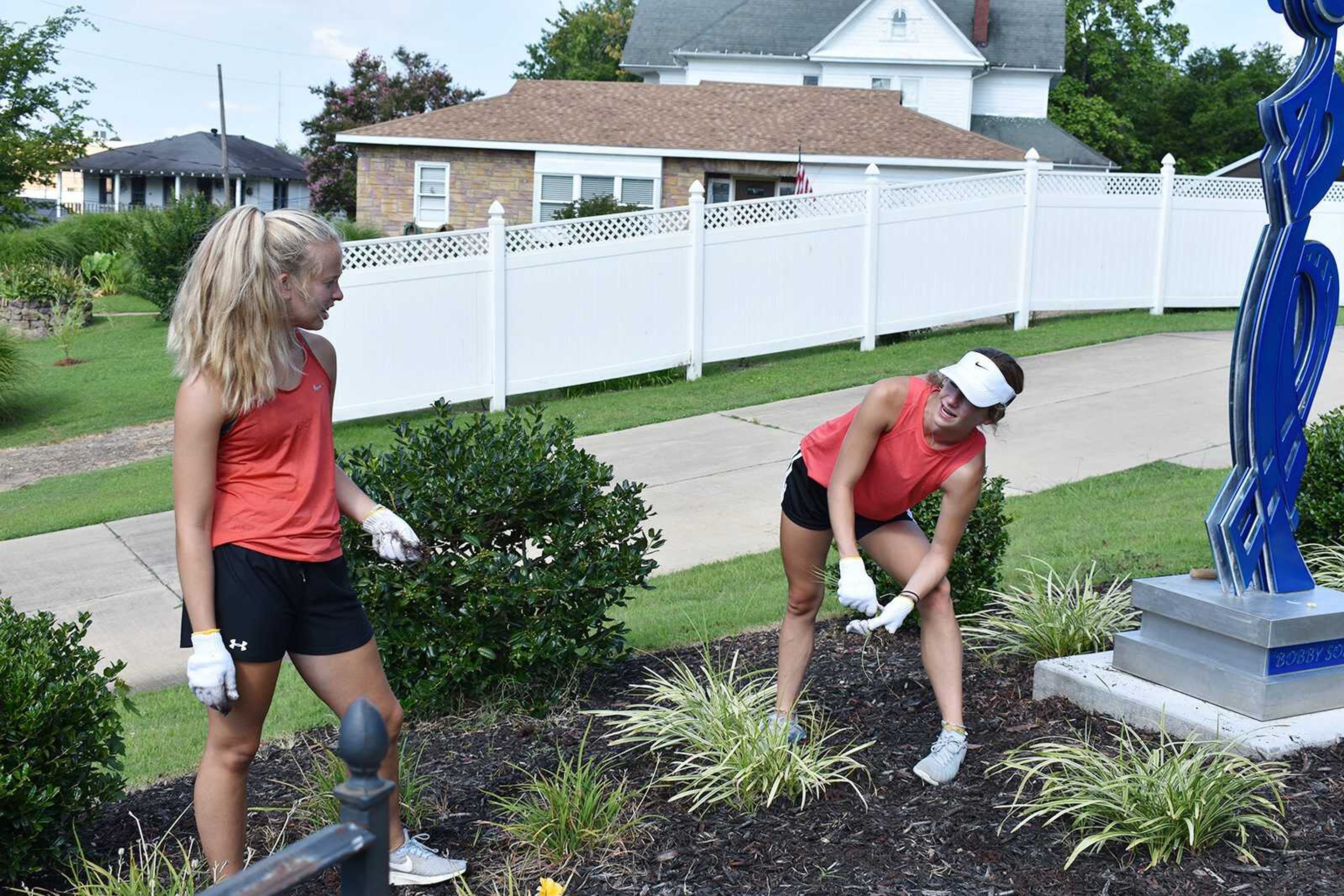 Youth volunteers from a North Dakota church recently spent time landscaping at the Margaret Harwell Art Museum in Poplar Bluff as part of their yearly service mission.