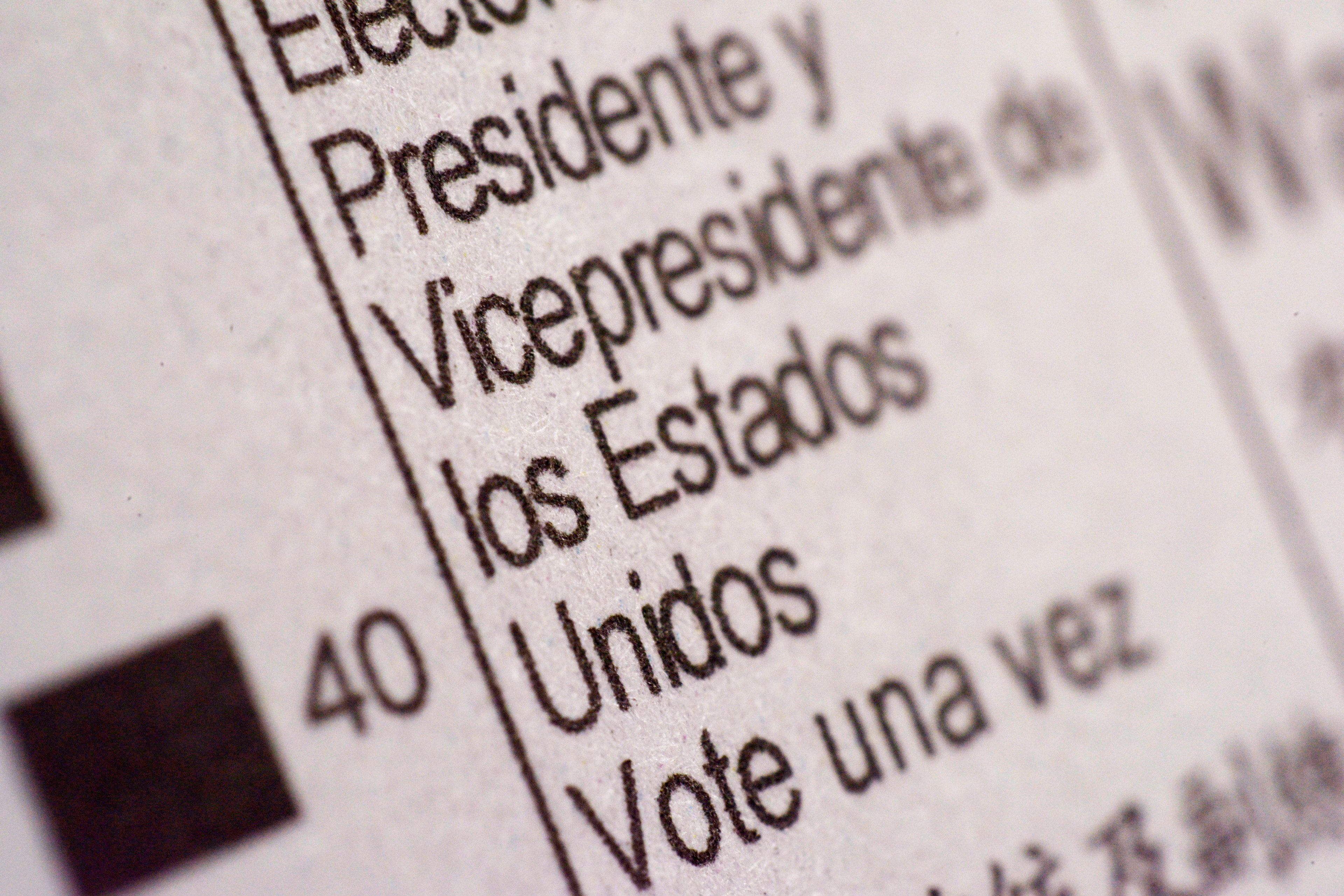 Spanish language instructions are seen on part of a mail-in election ballot in New York on Wednesday, Oct. 30, 2024. (AP Photo/Patrick Sison)