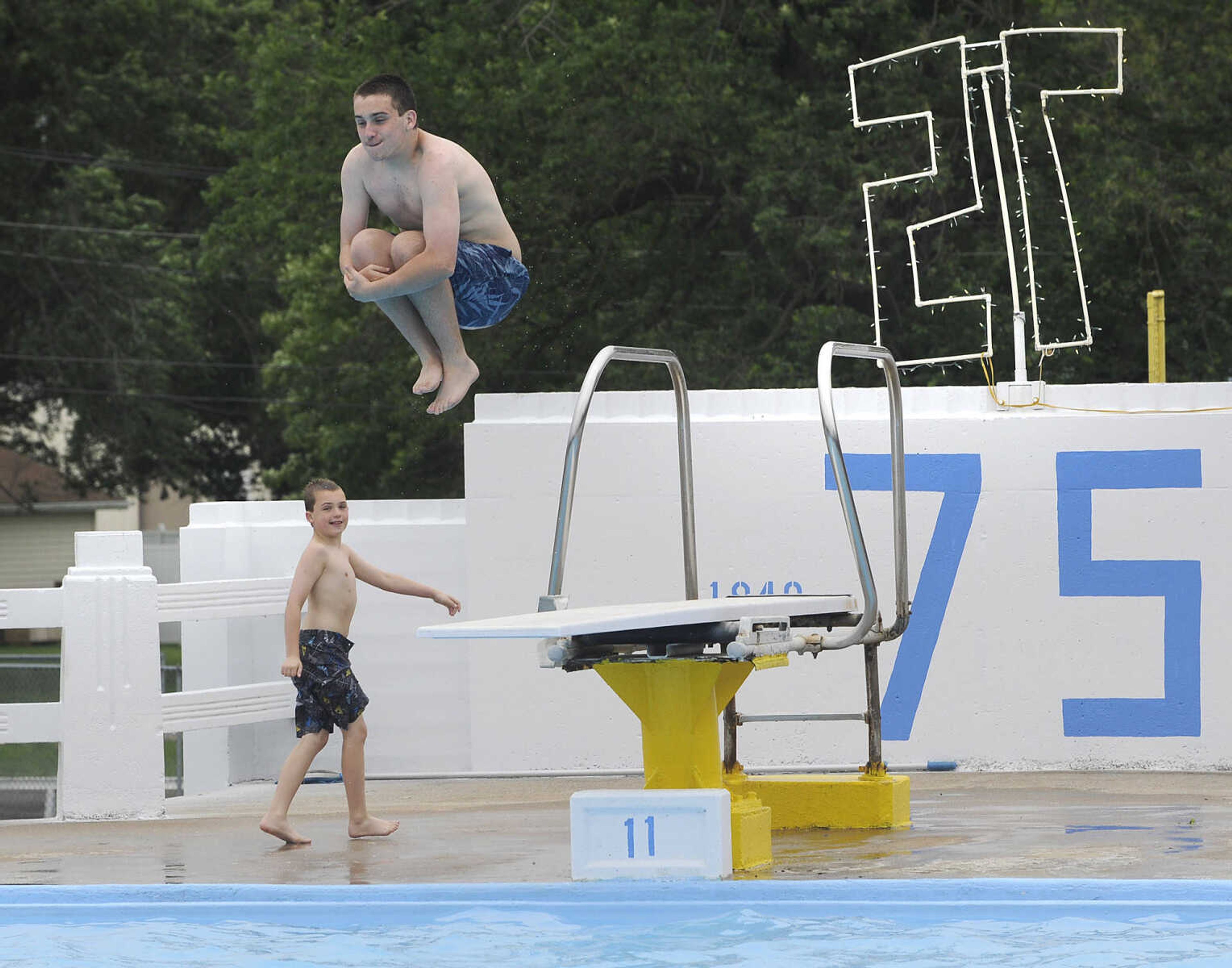 FRED LYNCH ~ flynch@semissourian.com
Tyler Whistler jumps off the diving board Sunday, May 31, 2015 at Harmon Field Swimming Pool in Chaffee, Missouri.