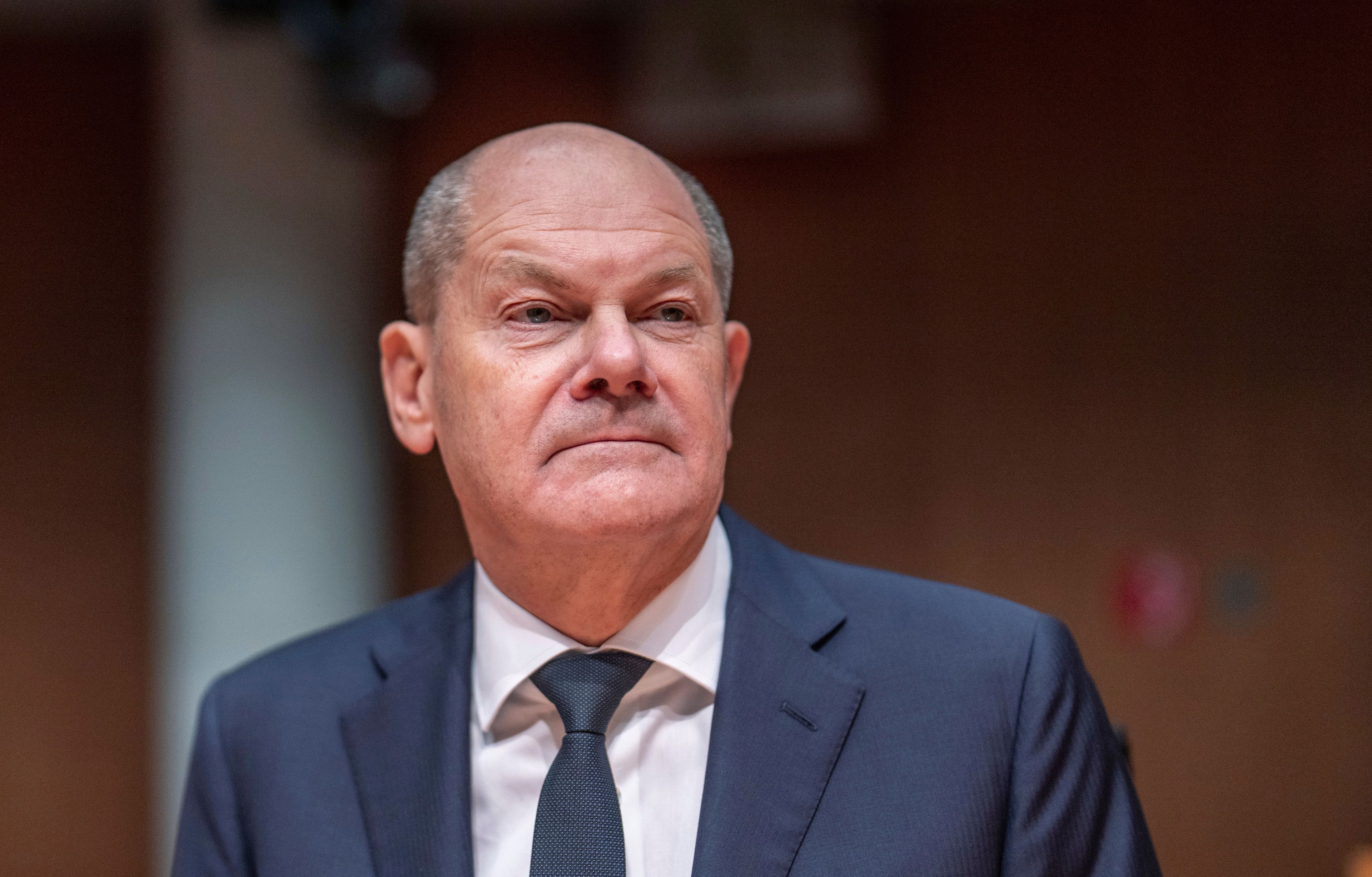 German Chancellor Olaf Scholz attends the Bundestag's Committee of Inquiry into Afghanistan, in Berlin Thursday, Nov. 14, 2024. (Michael Kappeler/dpa via AP)