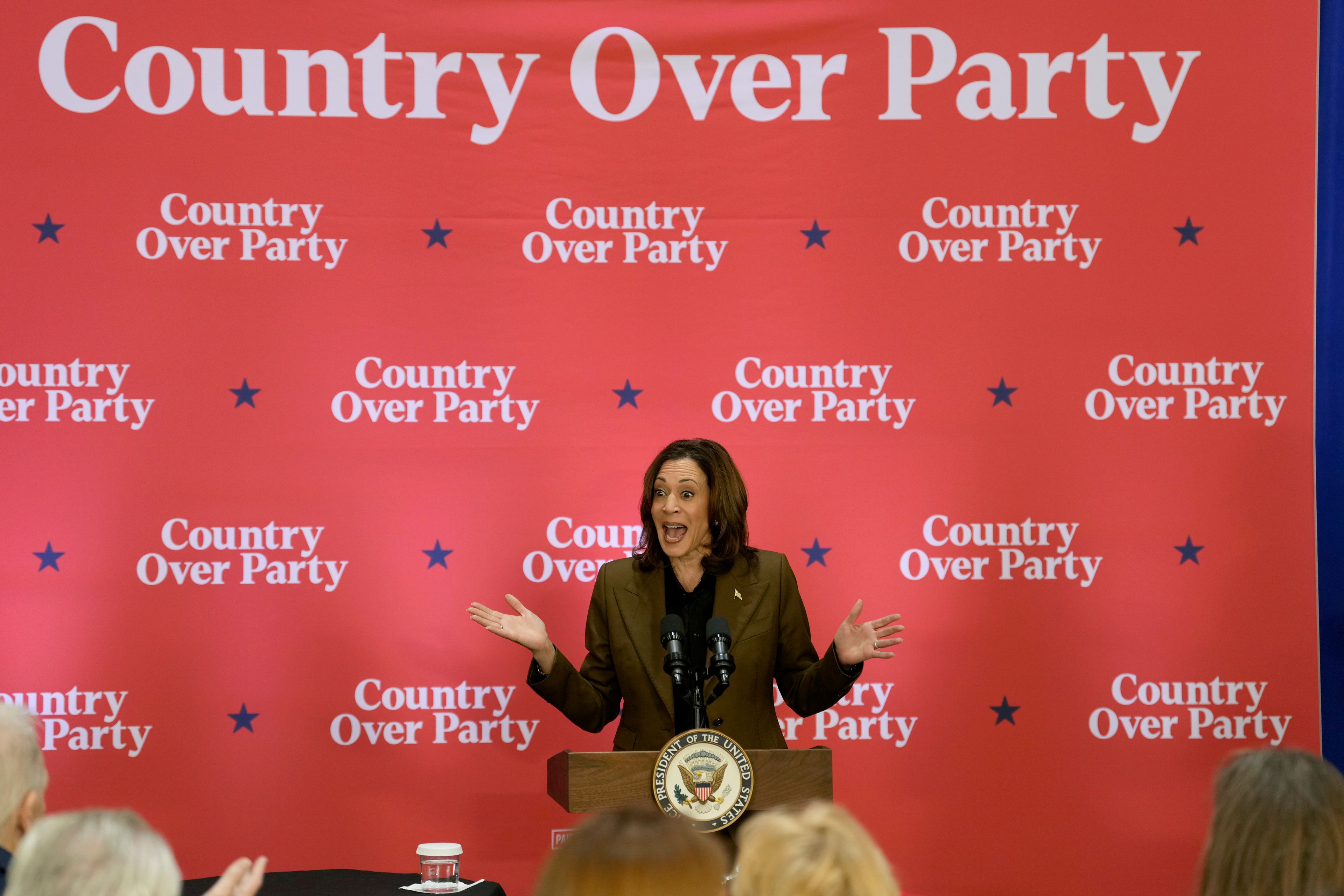 Democratic presidential nominee Vice President Kamala Harris speaks at a campaign event Friday, Oct. 11, 2024, at the Grayhawk Golf Club in Scottsdale, Ariz. (AP Photo/Ross D. Franklin)