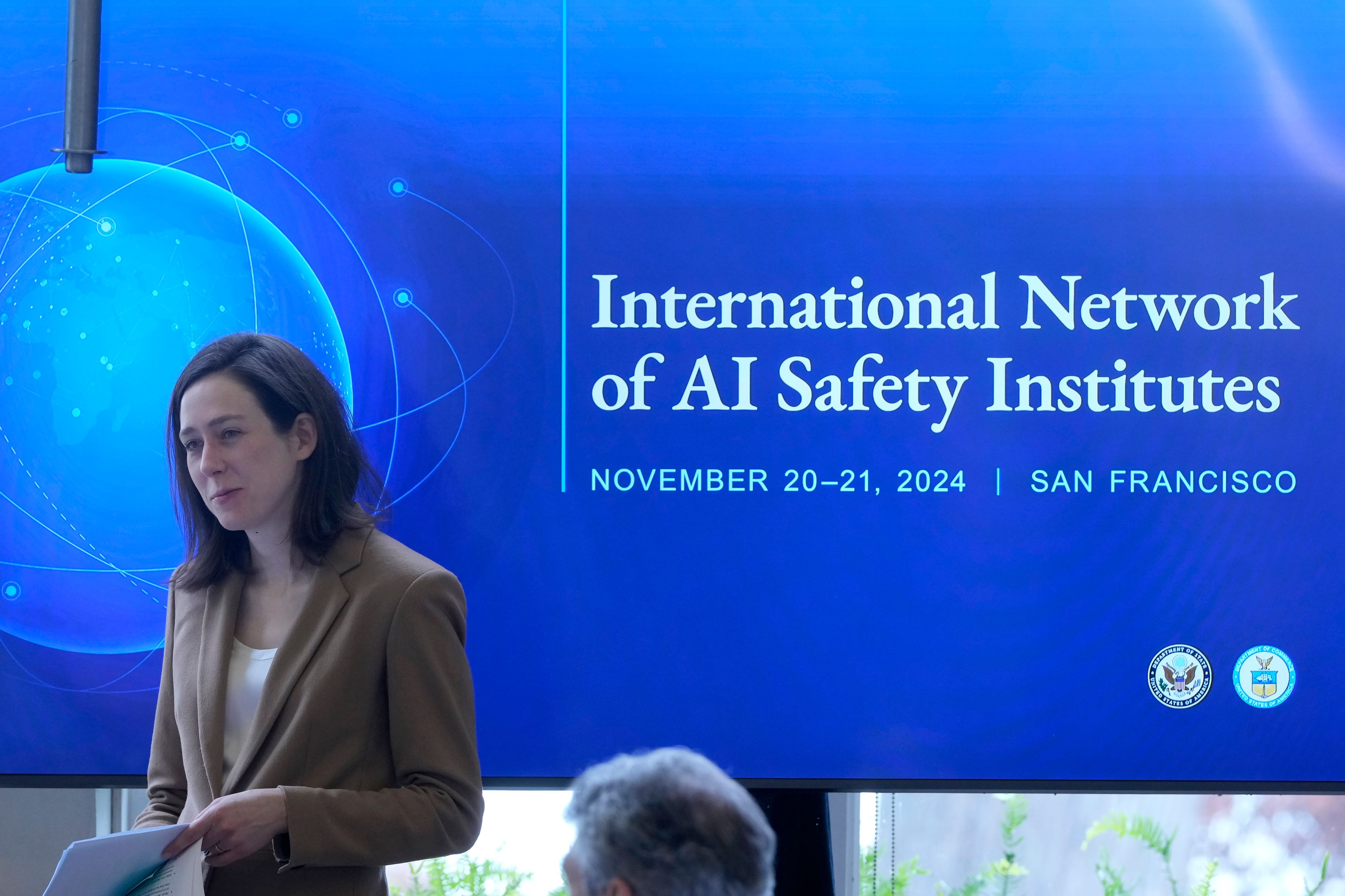 Elizabeth Kelly, Director of the U.S. AI Safety Institute, listens to speakers at the convening of the International Network of AI Safety Institutes at the Golden Gate Club at the Presidio in San Francisco, Wednesday, Nov. 20, 2024. (AP Photo/Jeff Chiu)