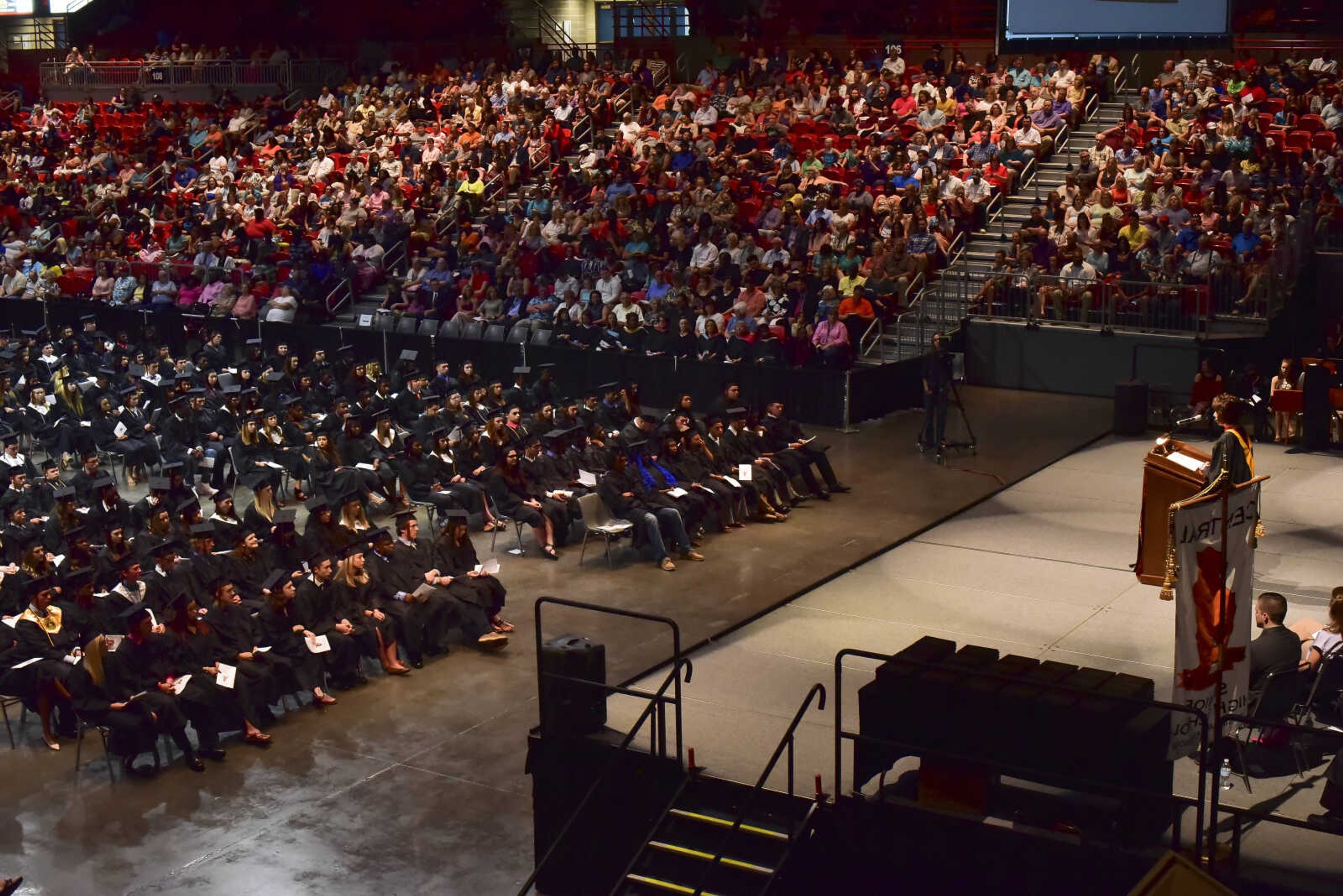 Mrs. Ellen Pannier gives the Commencement Address during Cape Girardeau Central High School graduation Sunday, May 14, 2017at the Show Me Center in Cape Girardeau.