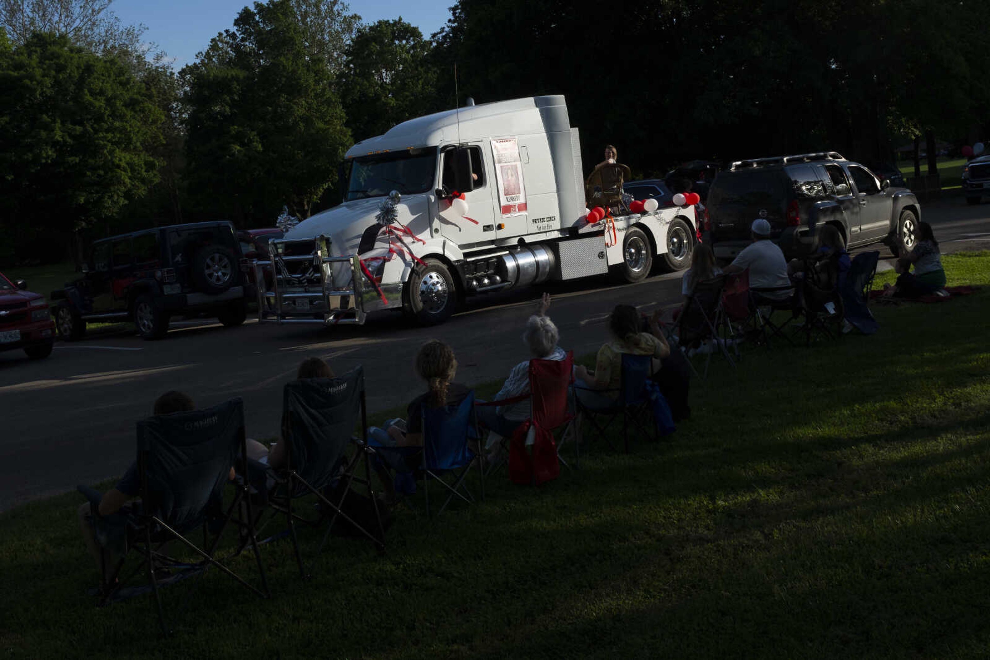 Parade participants take part in a procession for Jackson High School seniors Friday, May 29, 2020, at Jackson City Park.