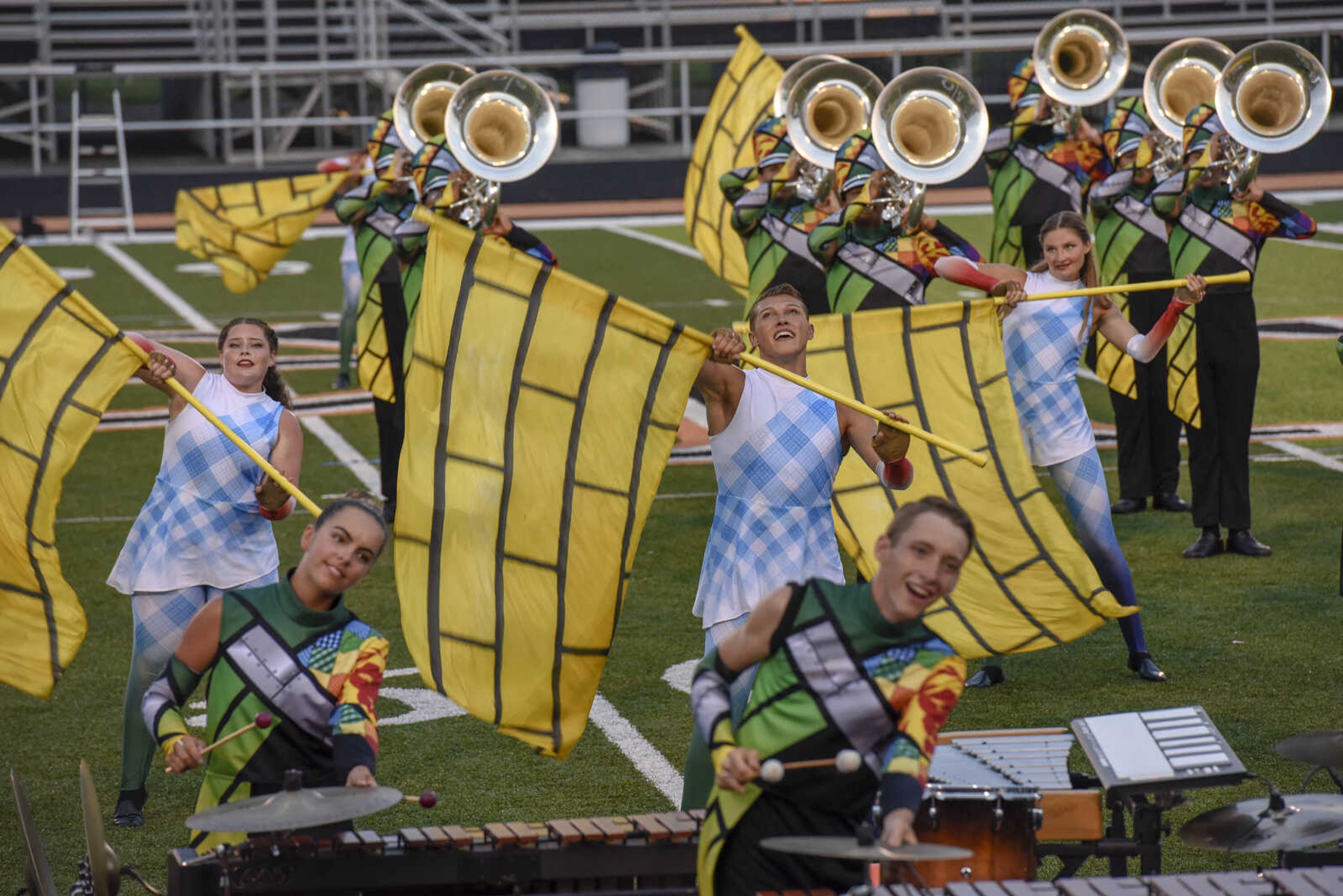 Genesis from Austin, Texas perform during the Drum Corps International program "Drums Along the Mississippi" at the Cape Central High School field Tuesday Aug. 10, 2021.