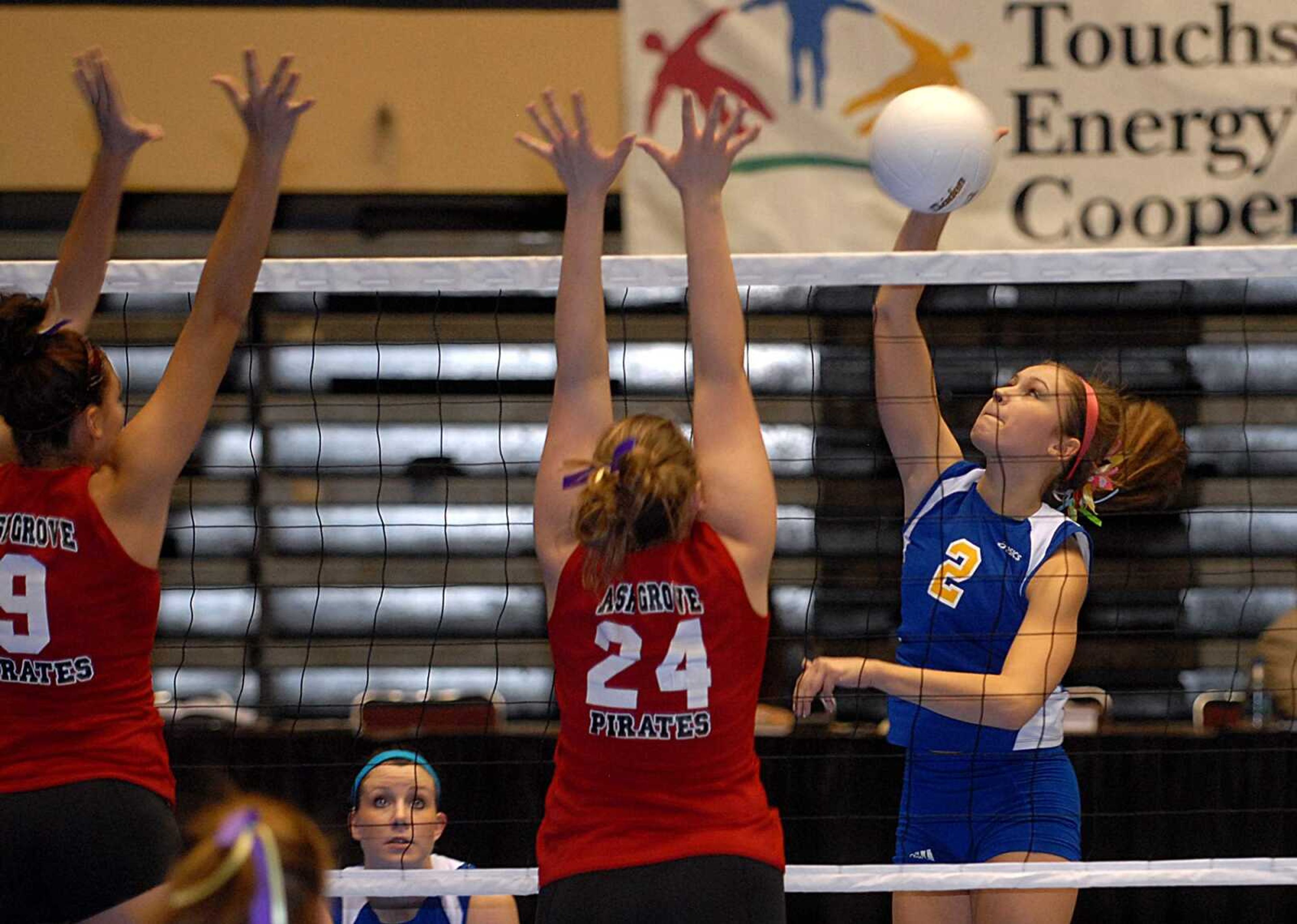 AARON EISENHAUER ~ aeisenhauer@semissourian.com
Scott City's Katie Diebold sends the ball over the net.