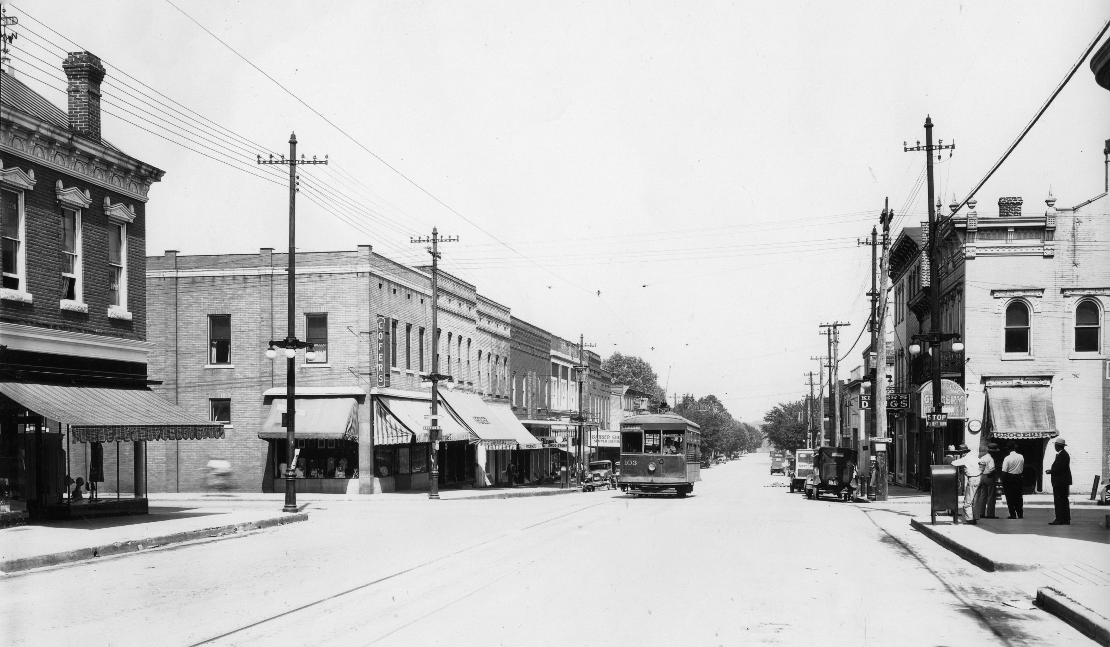 The peace of Haarig was shattered in July 1924, when a Cape Girardeau police officer discharged his service revolver at a fleeing Black youth. One of the bullets went through the window of Cape Girardeau Battery Station, barely missing the proprietor. No one was injured in the incident, but the officer lost his job. This photo of Good Hope Street, looking east from near Sprigg Street, was taken between 1923 and 1934.