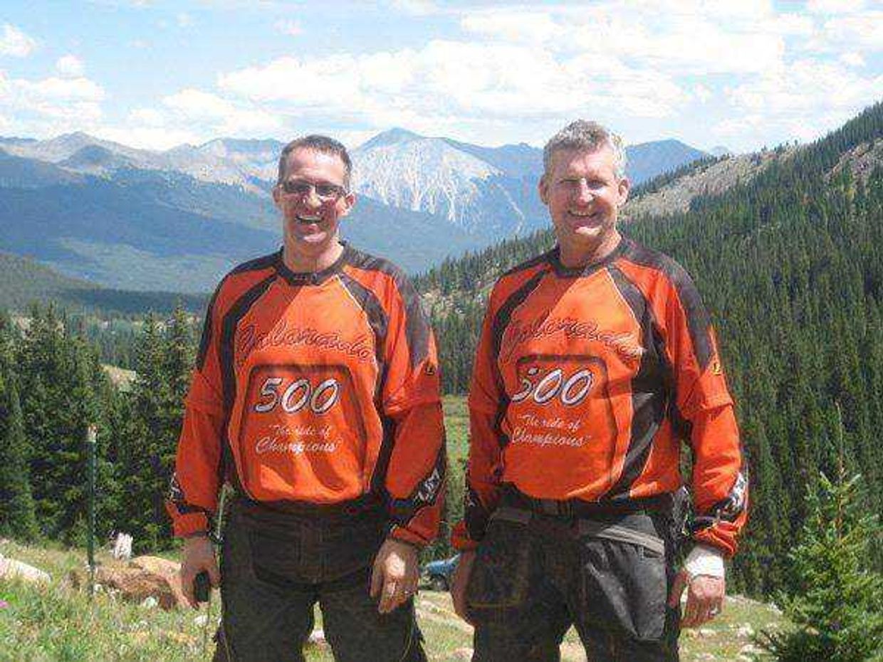 Chris Hutson, left, and Ron Keller during the 2010 Colorado 500, an off-road charity motorcycle ride in the Rocky Mountains. Hutson, co-owner of Hutson's Big Sandy Superstore in Cape Girardeau, died Tuesday, Nov. 8, at age 59.