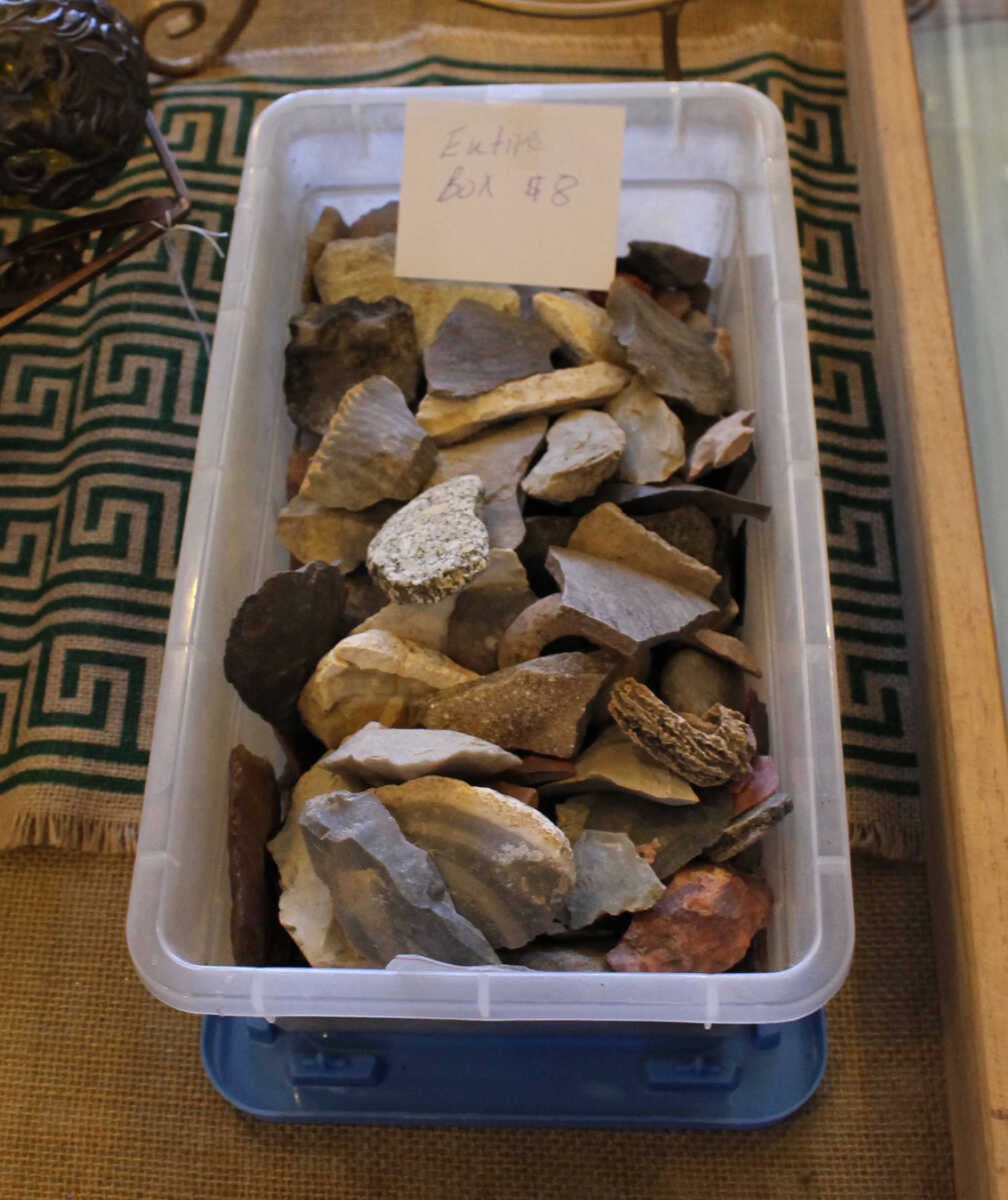 Emily Priddy ~ epriddy@semissourian.com
A plastic shoebox full of fossil fragments, potsherds and broken arrowheads is offered for sale Friday, March 10, 2017, at the resale shop next door to the Union County Museum. The shop serves as a fundraiser for the museum.