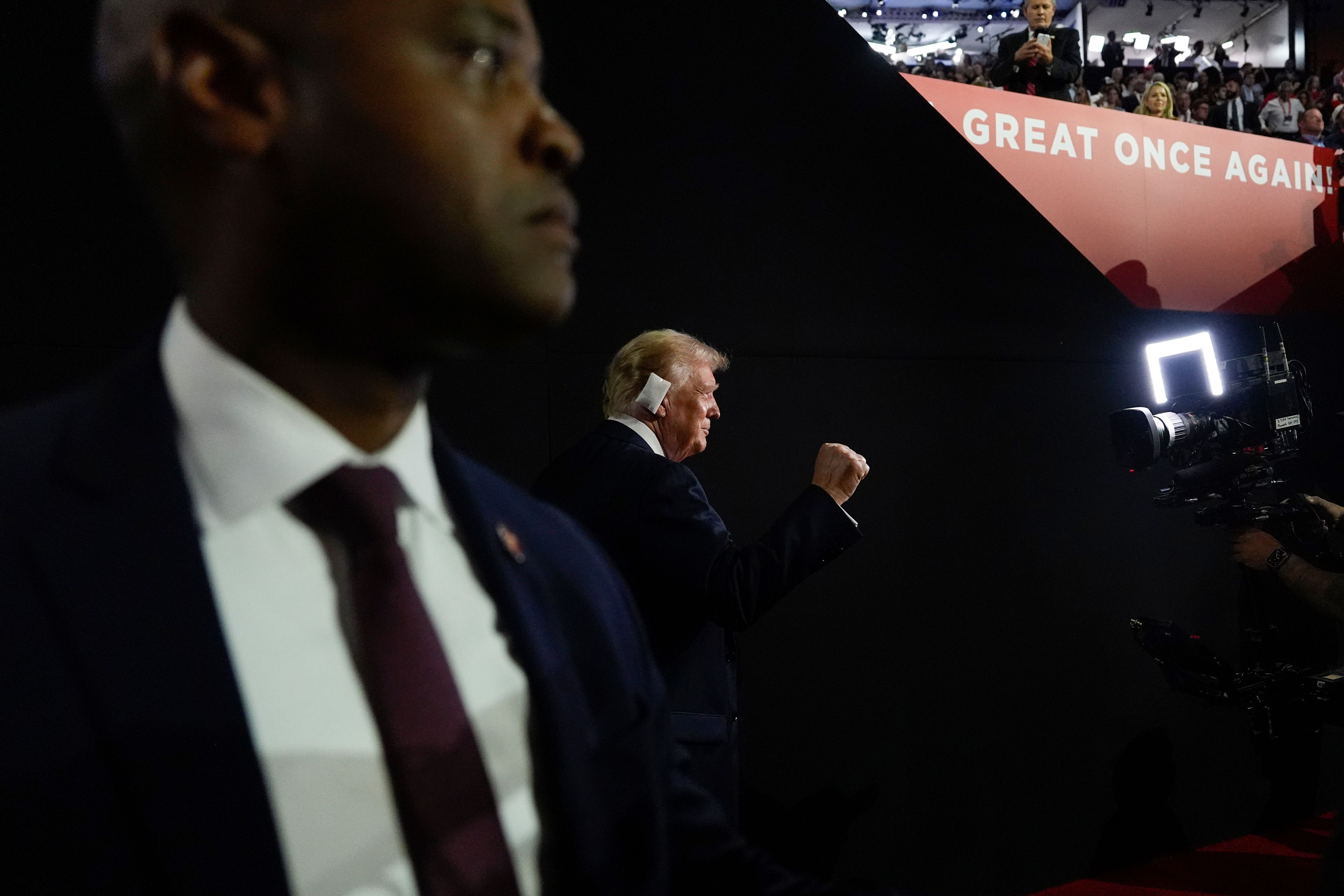 Republican presidential candidate former President Donald Trump attends the 2024 Republican National Convention at the Fiserv Forum in Milwaukee, on July 18, 2024. (AP Photo/Carolyn Kaster)