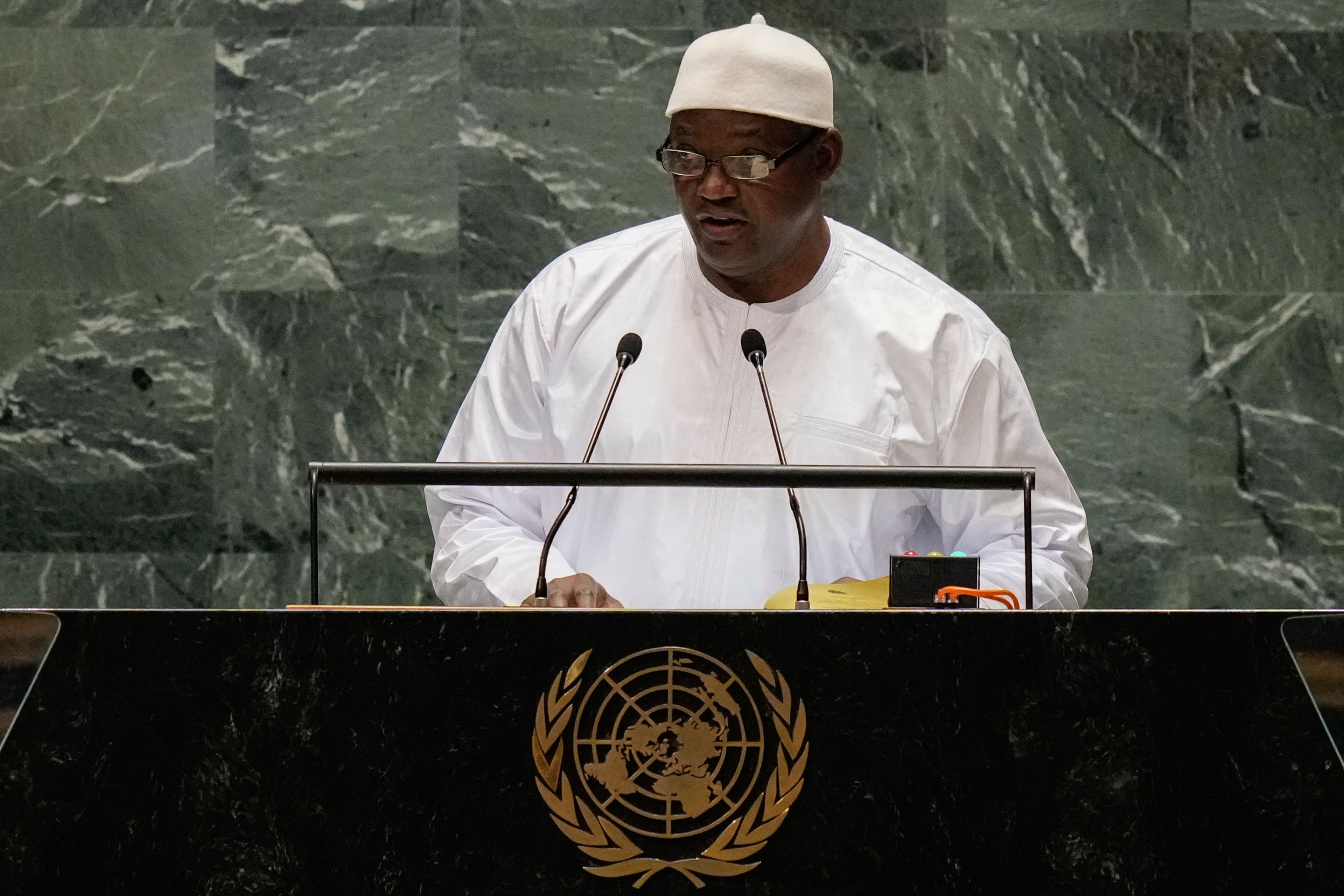 Gambia's President Adama Barrow addresses the 79th session of the United Nations General Assembly, Thursday, Sept. 26, 2024, at U.N. headquarters. (AP Photo/Frank Franklin II)