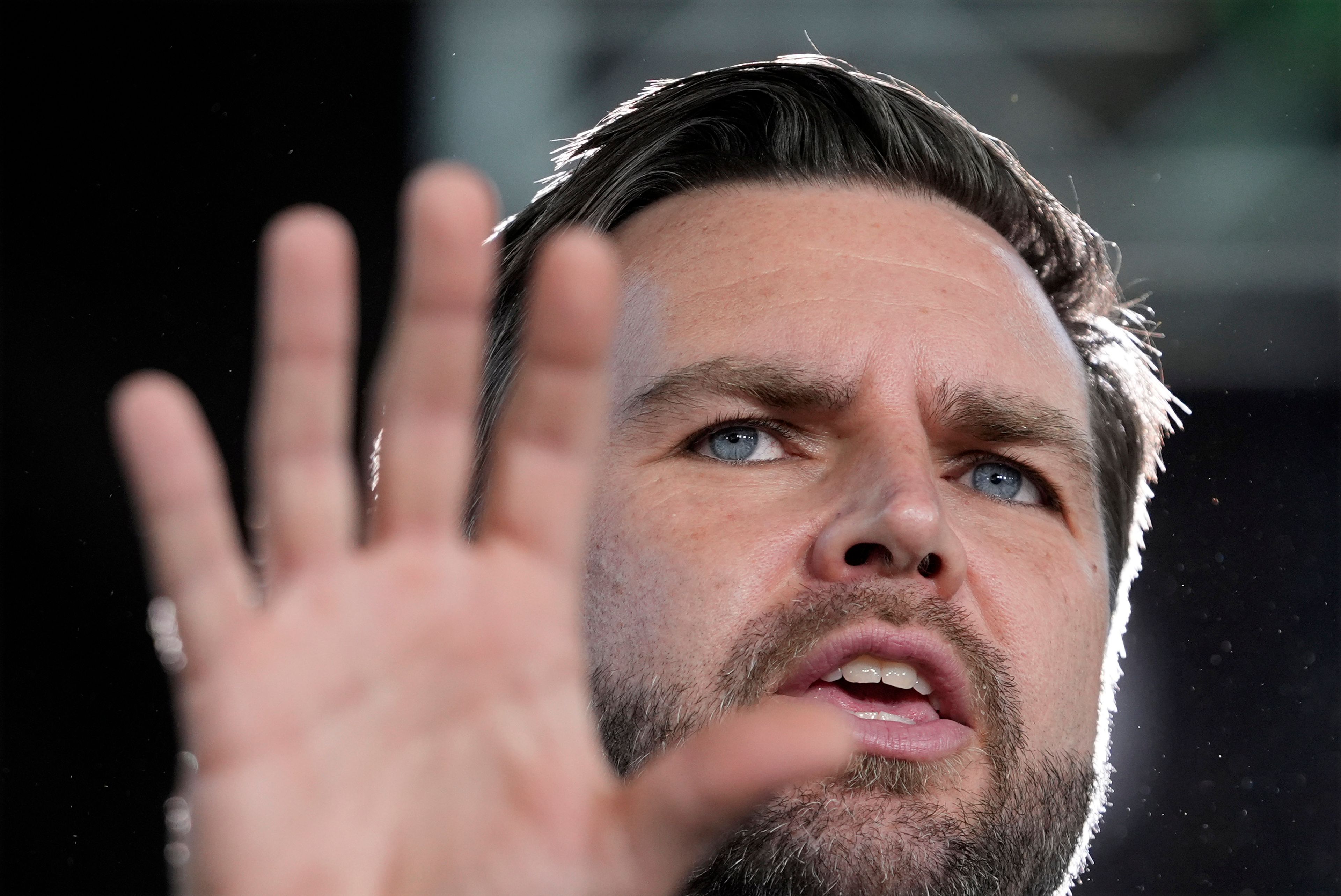 Republican vice presidential nominee Sen. JD Vance, R-Ohio speaks at a campaign event at Eastern Market Tuesday, Oct. 8, 2024, in Detroit. (AP Photo/Paul Sancya)