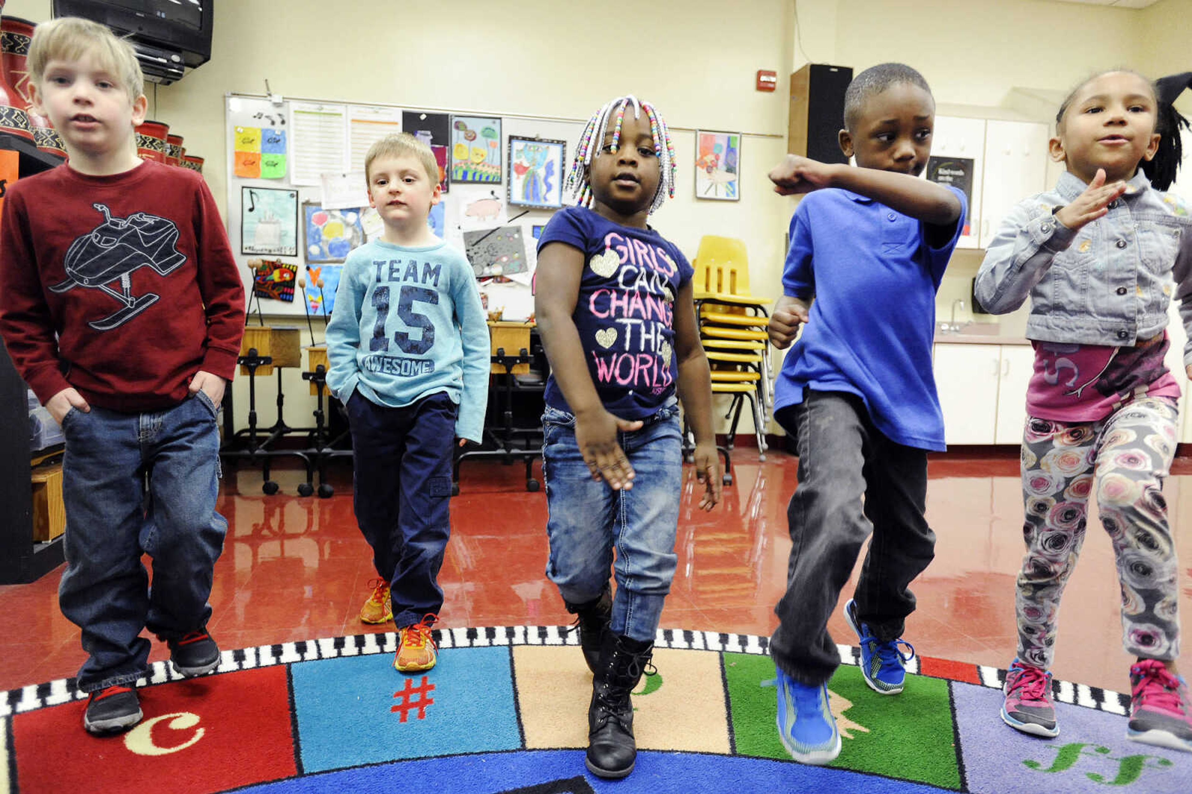 LAURA SIMON ~ lsimon@semissourian.com

Blanchard Elementary students in Roanne Dean's music class learn a new song and dance for an upcoming performance, Monday, Feb. 8, 2016. The Cape Girardeau school was named a National Blue Ribbon School by the U.S. Department of Education.