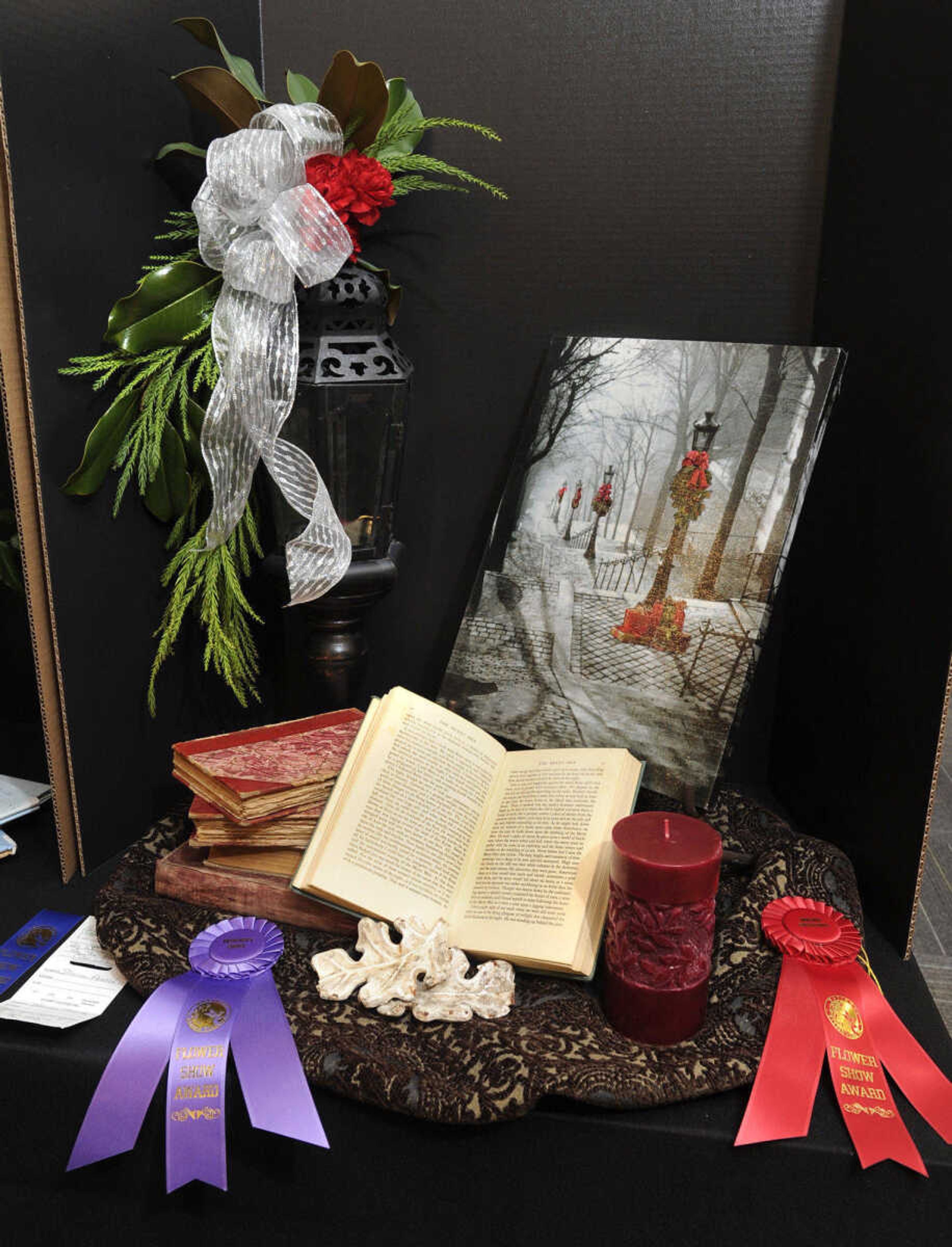 A still life by Sharon Arnold, first place, designer's choice and holiday excellence.