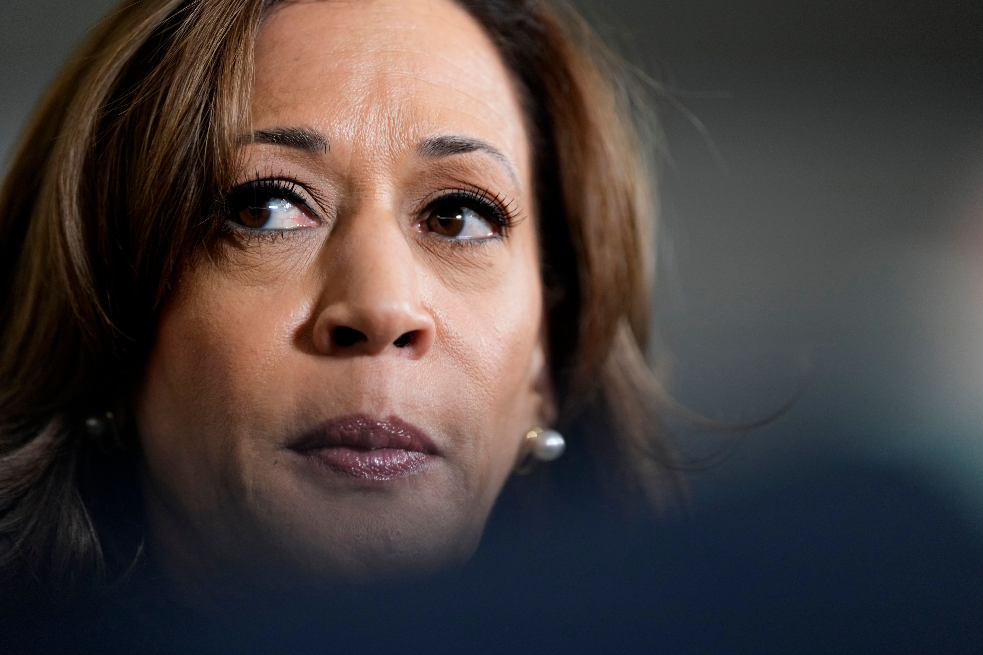 Democratic presidential nominee Vice President Kamala Harris speaks to members of the media, Saturday, Oct. 19, 2024, in Detroit. (AP Photo/Jacquelyn Martin)