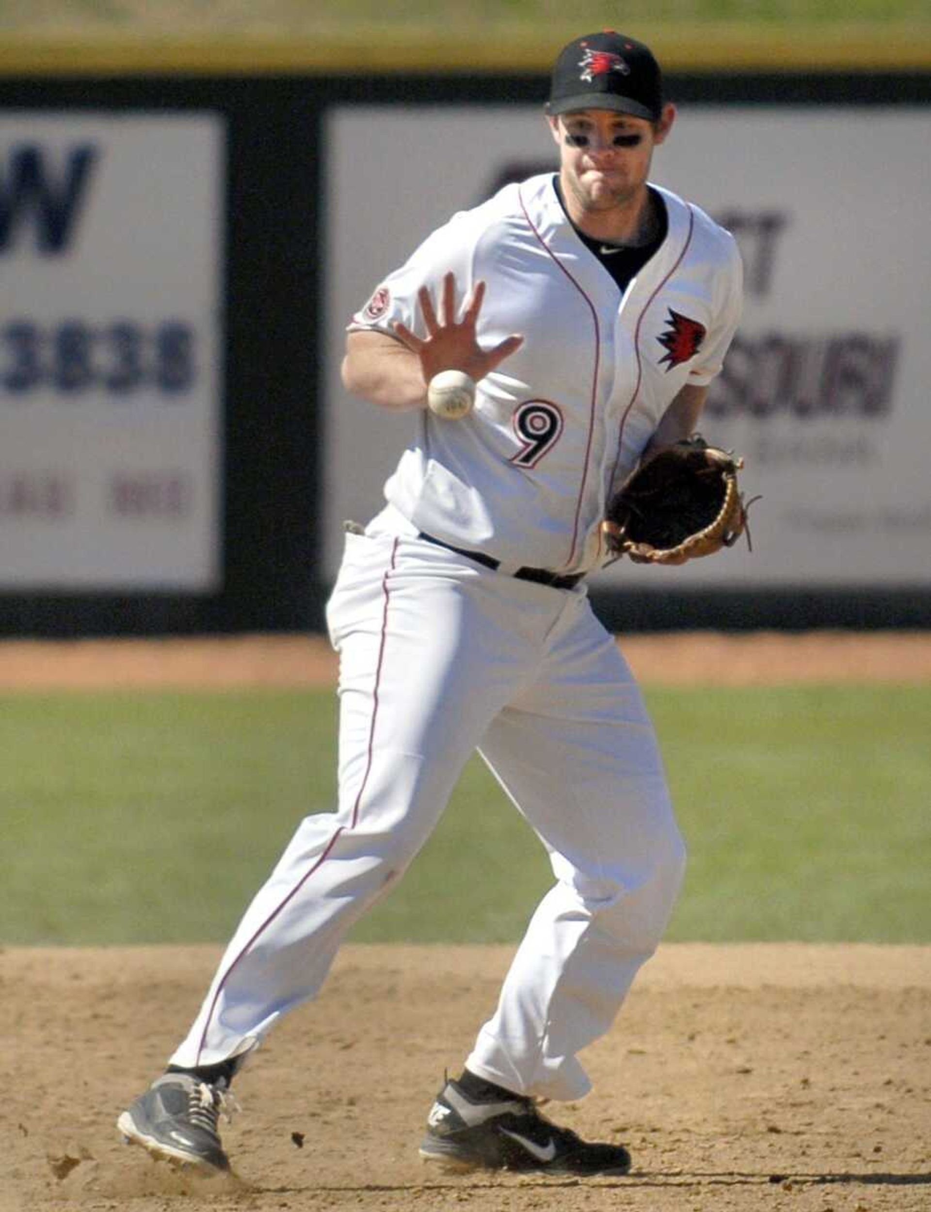 Southeast Missouri State third baseman Trenton Moses fields a grounder during the third inning of Saturday's first game against Illinois State at Capaha Field.